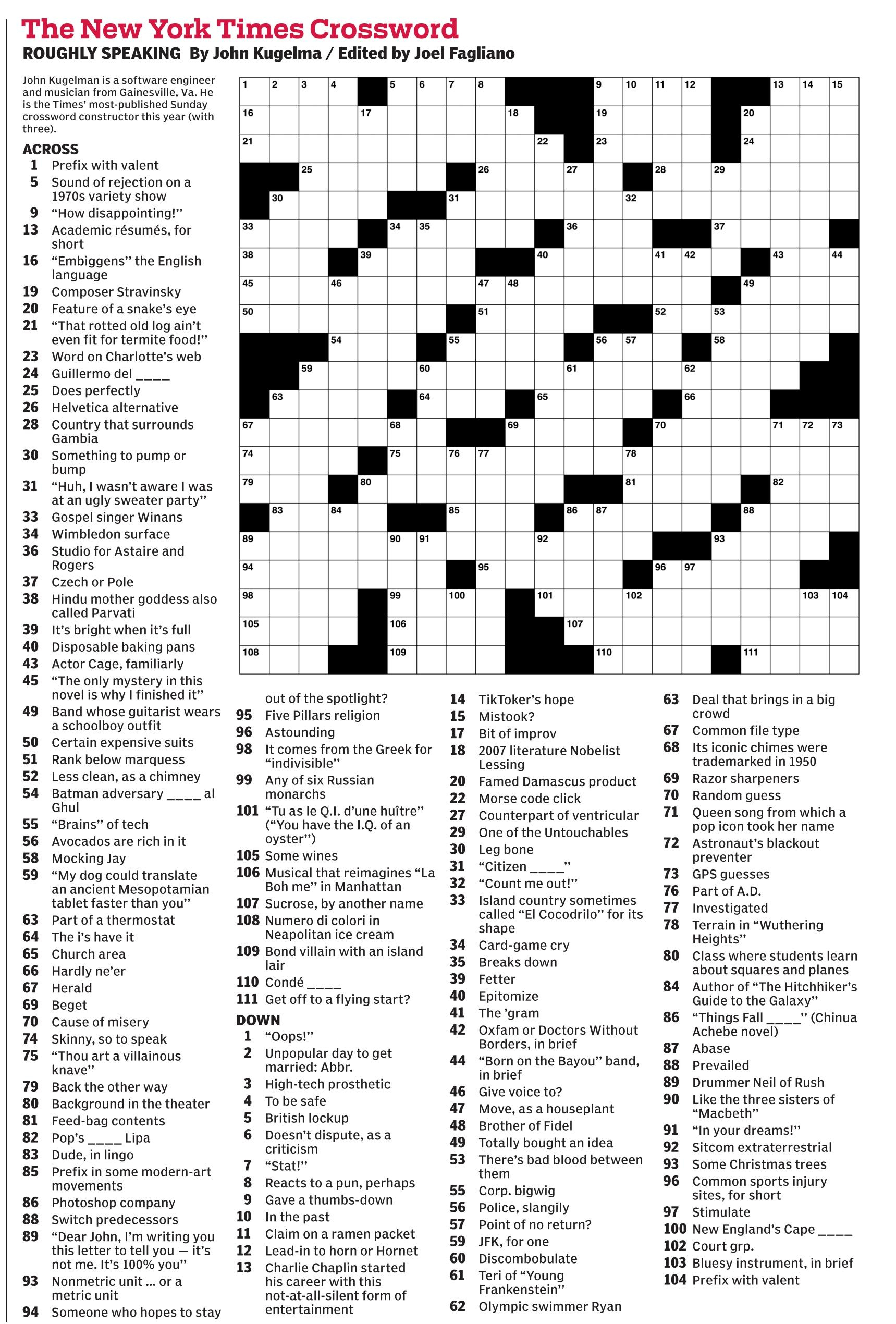 New York Times Daily Crossword - Puzzles pertaining to New York Times Printable Sunday Crossword Puzzles