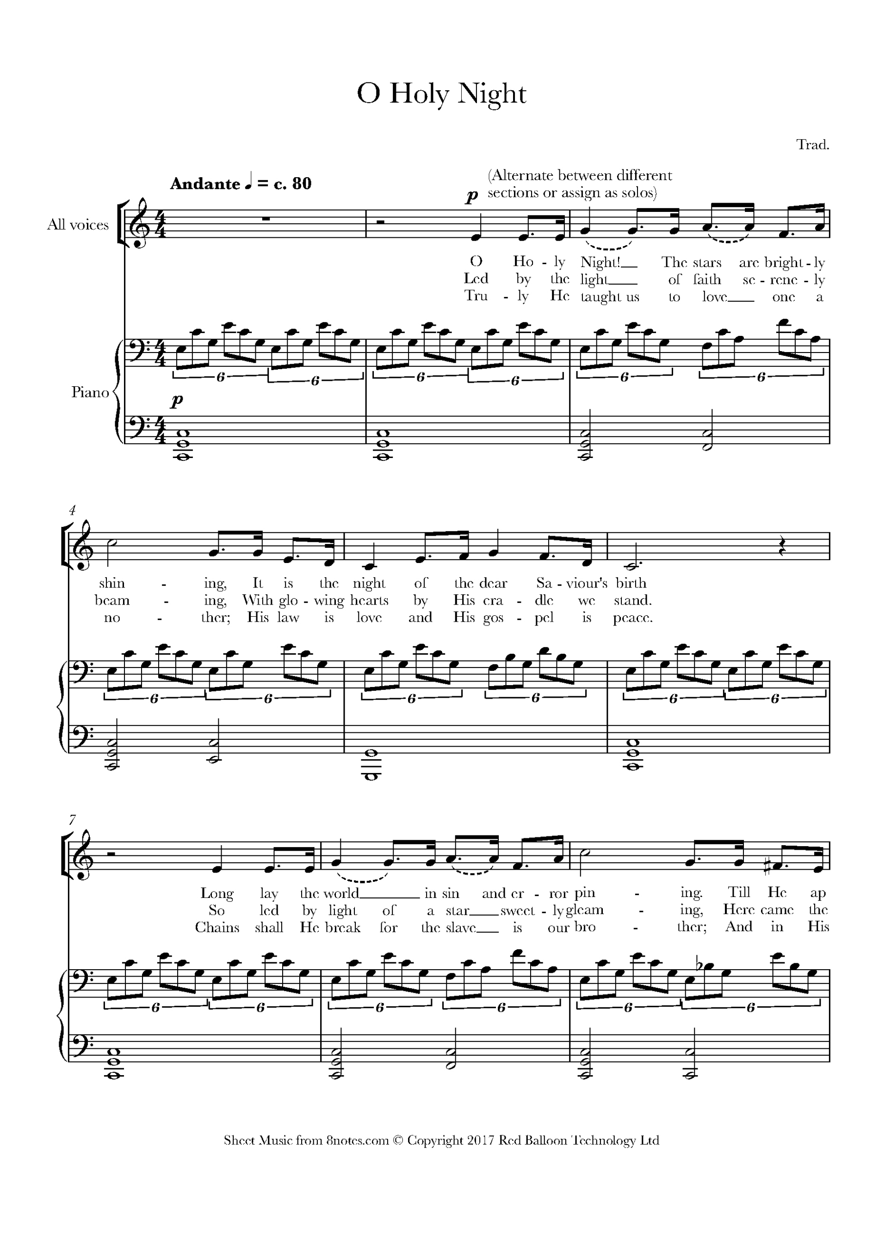 O Holy Night For Choir - Free Sheet Music For Choir | 8Notes within Free Printable Sheet Music For O Holy Night