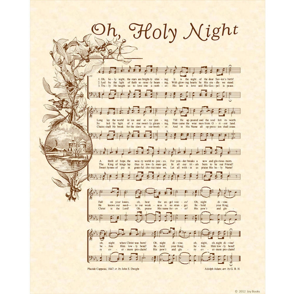Oh Holy Night - 11X14 Hymn On Parchment Wall Art Vintage Verses for Free Printable Sheet Music For O Holy Night
