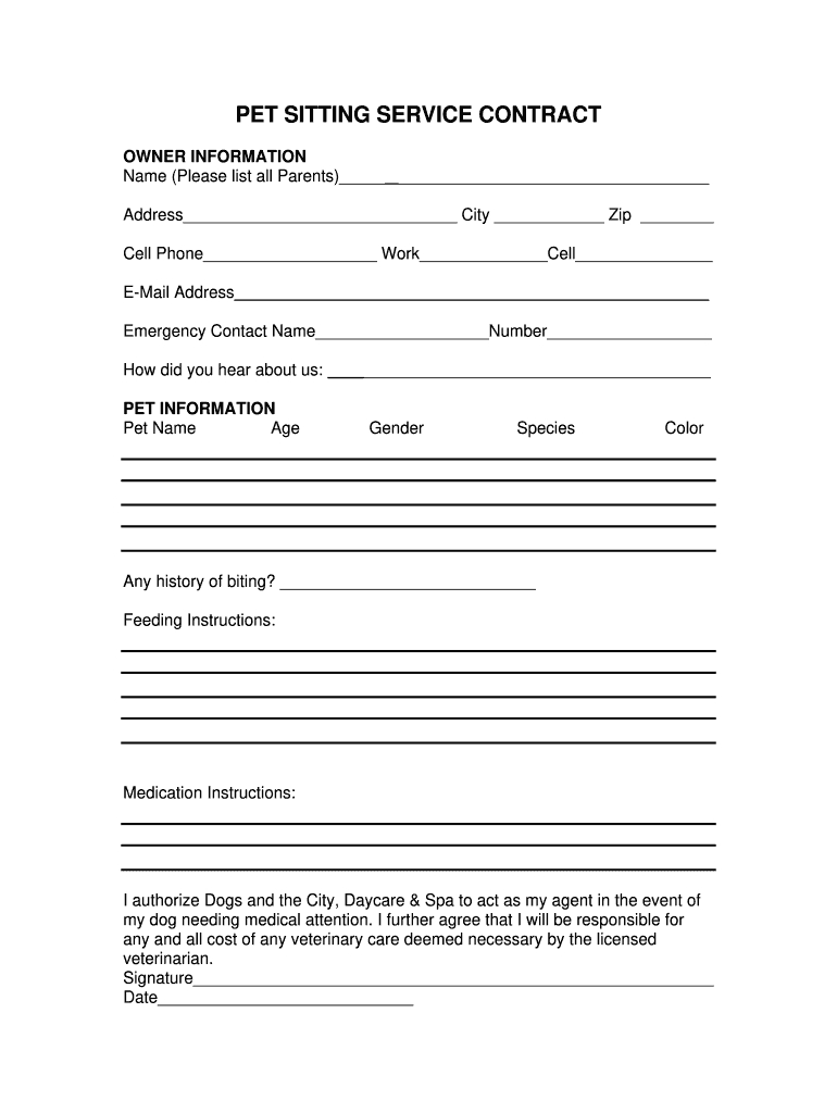 Pet Sitting Service Contract Form - Fill Online, Printable in Free Printable Pet Sitter Forms