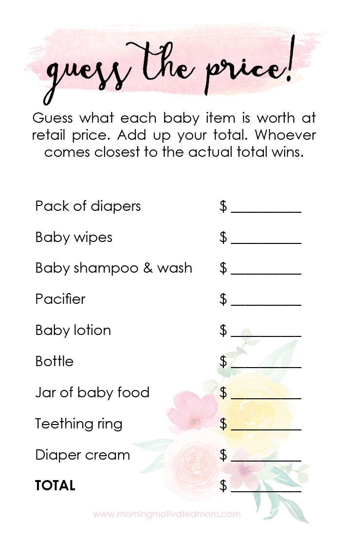 Printable Baby Shower Game: Guess The Price – Morning Motivated Mom intended for Baby Shower Games Free Printable