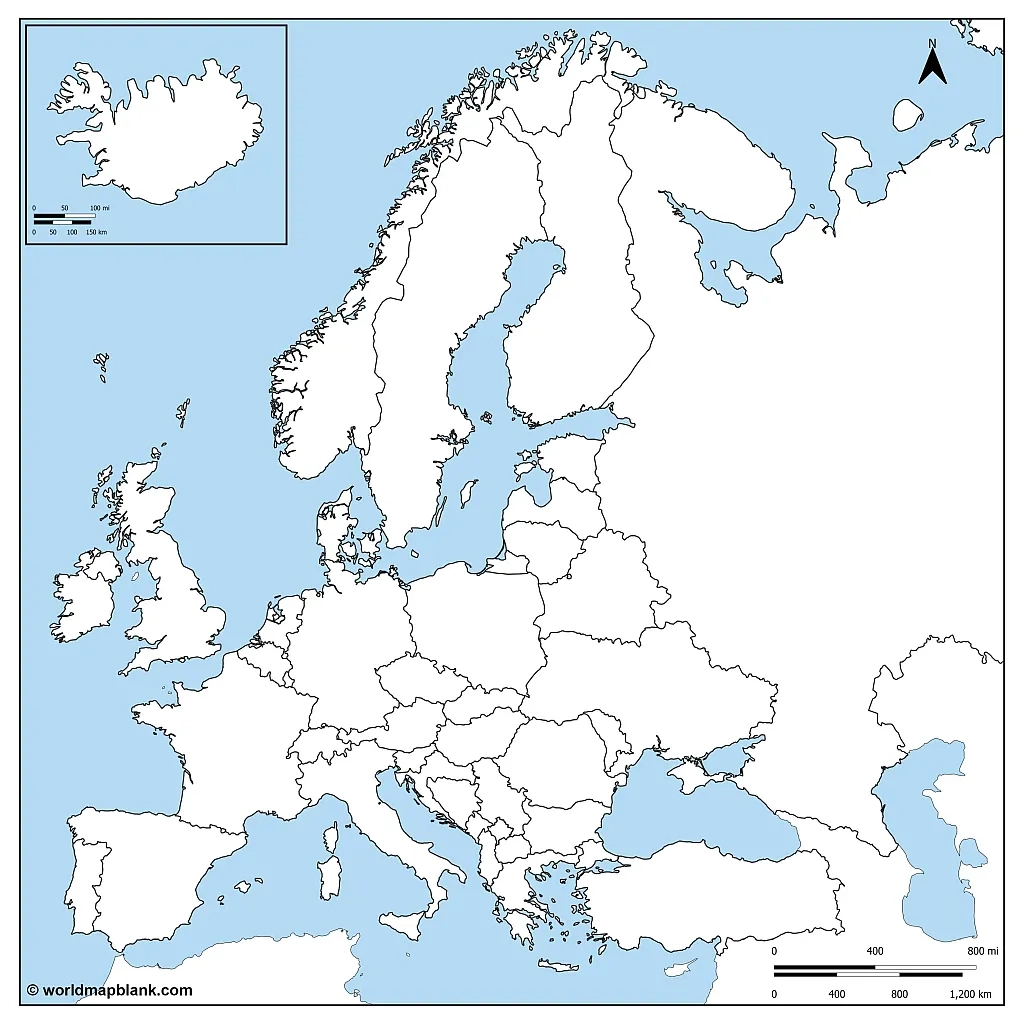 Printable Blank Map Of Europe – Outline, Countries, Capitals pertaining to Printable Blank Map Of Europe