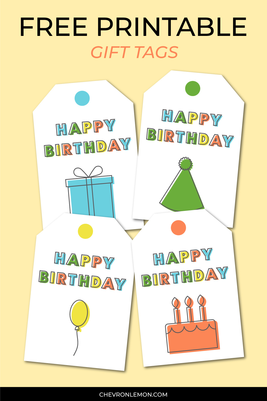 Printable Happy Birthday Gift Tags - Chevron Lemon with Free Printable Happy Birthday Labels