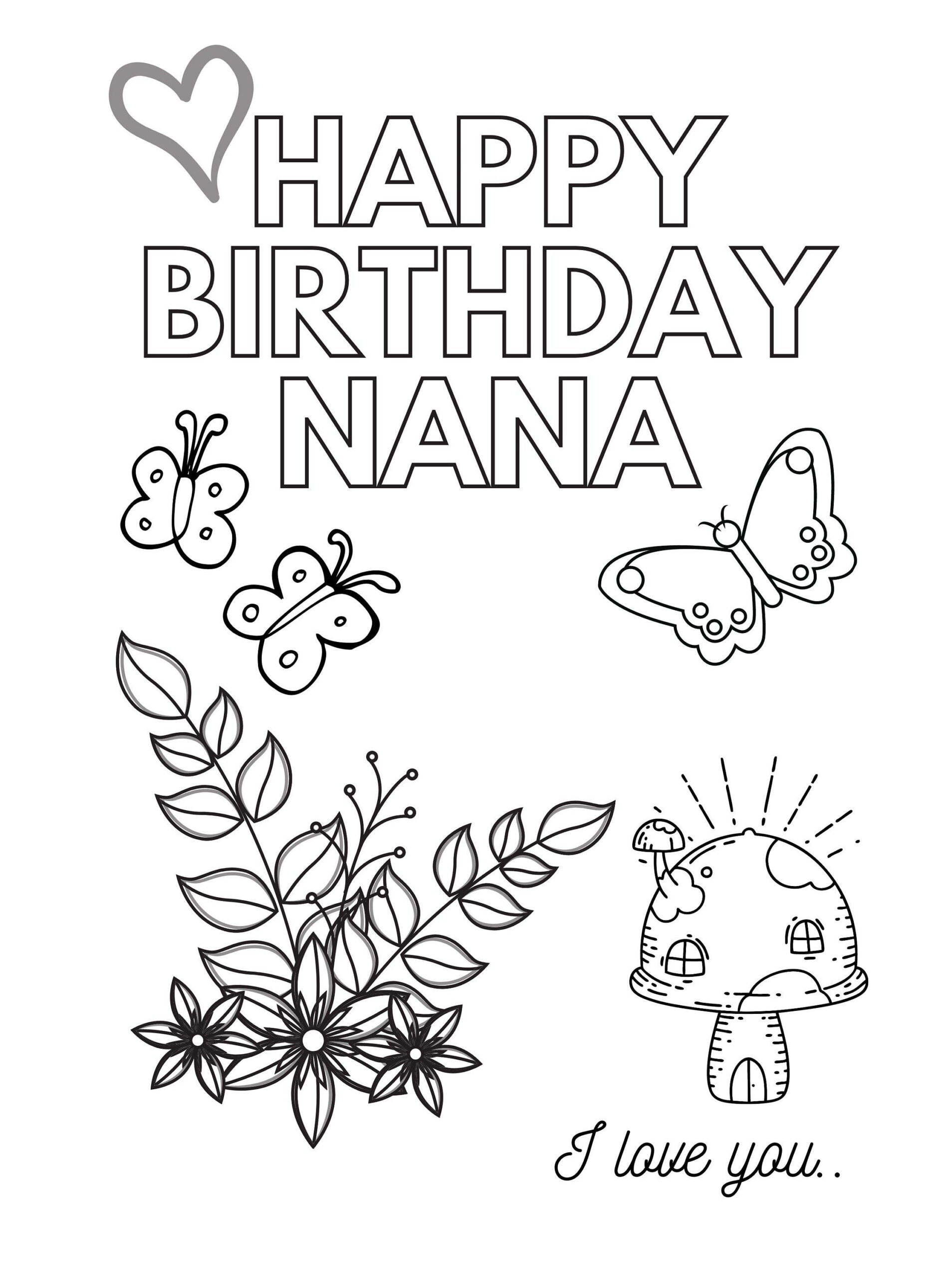 Printable Happy Birthday Nana Card: Colour-In Activity (Pdf, Png for Happy Birthday Nana Printable Cards