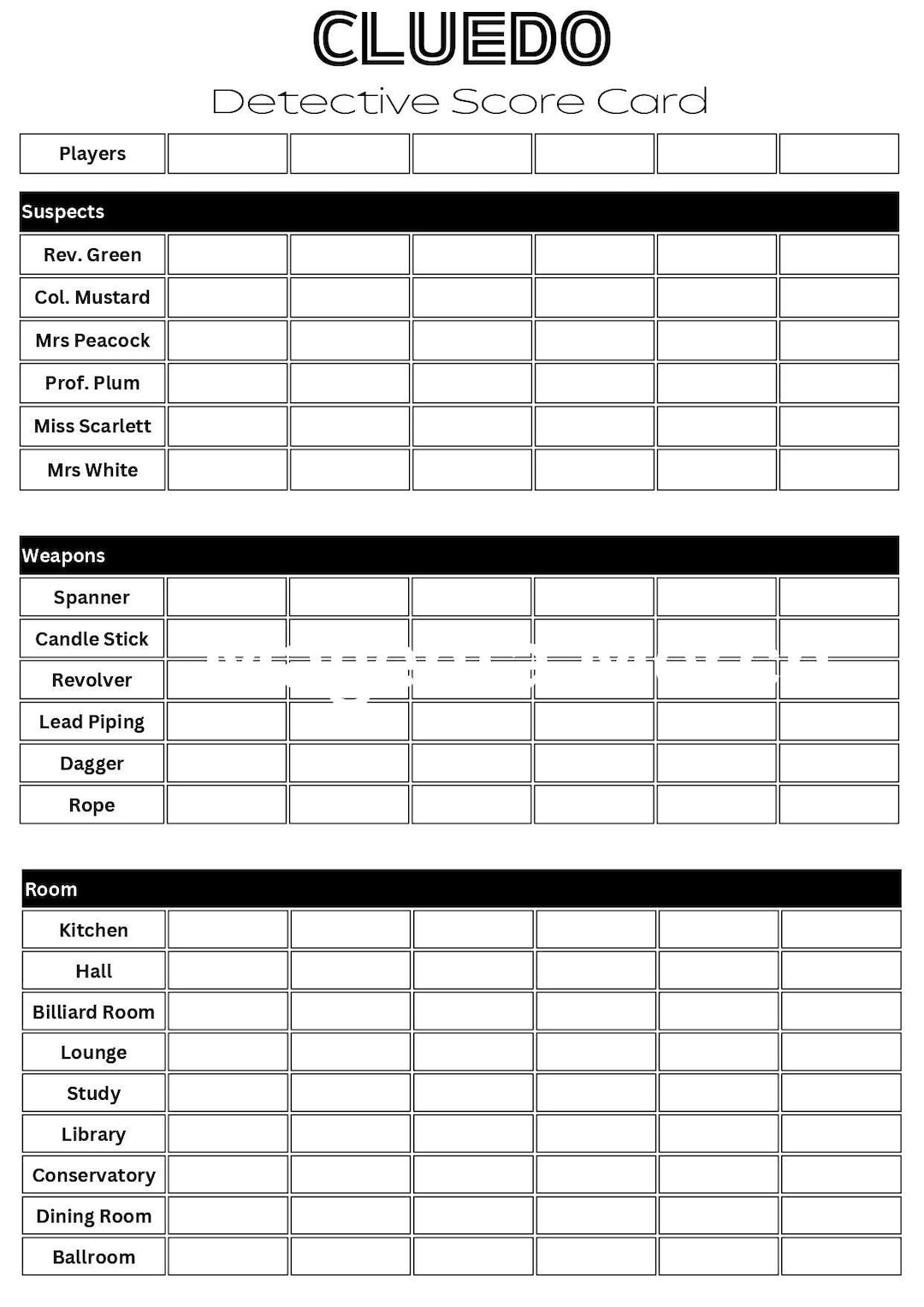 Printable Replacement Score Sheets Compatible With Clue &amp;amp; Cluedo for Free Printable Clue Score Sheet