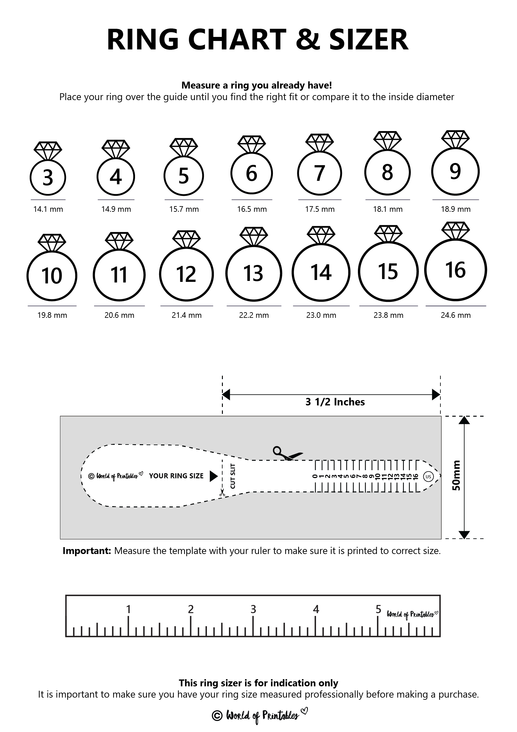 Printable Ring Size Chart - Find Your Ring Size Easy - World Of in Men&amp;amp;#039;s Ring Sizer Printable