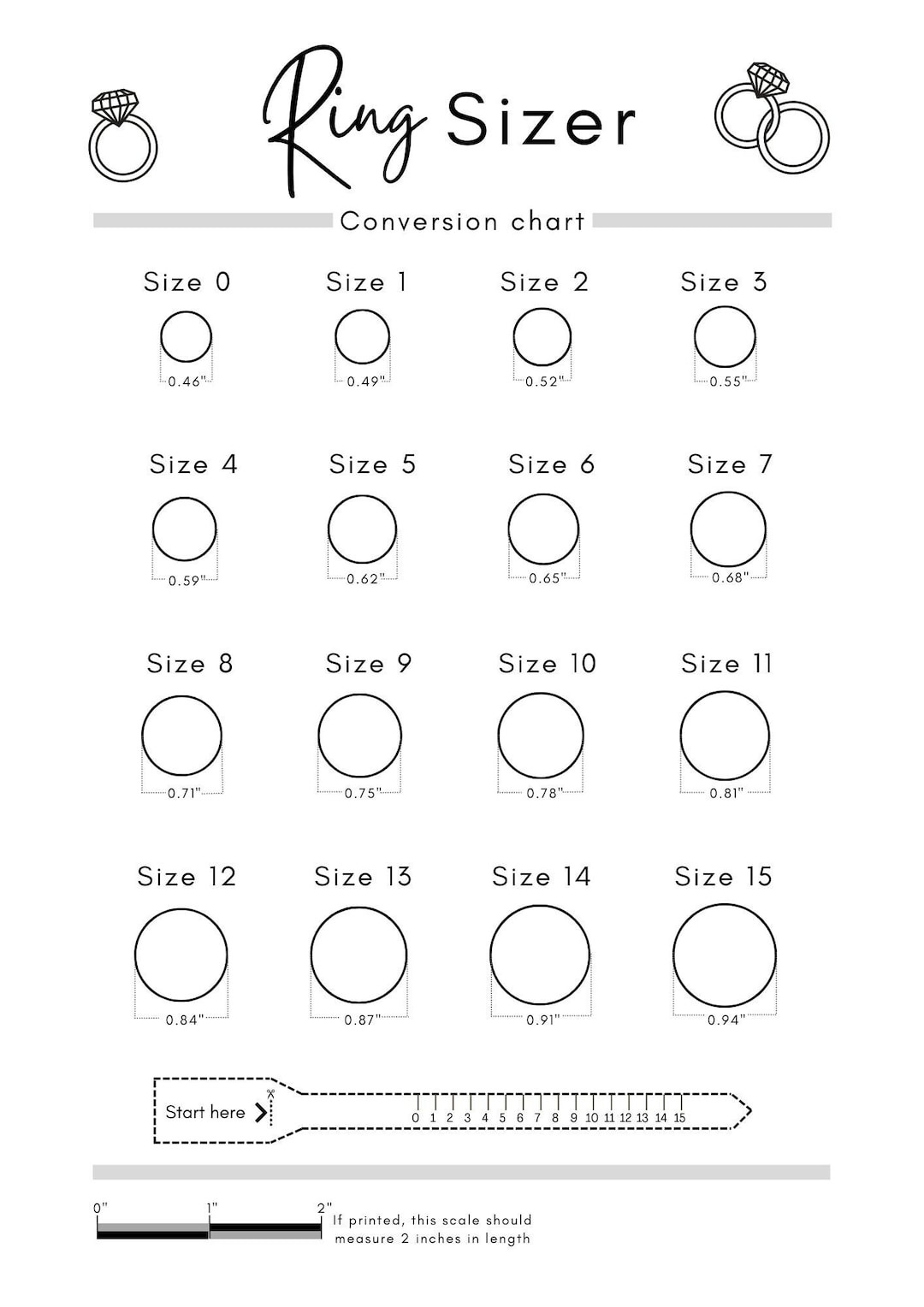 Printable Ring Sizer | Ring Size Inches | Printable Measuring Tool in Men&amp;amp;#039;s Ring Sizer Printable