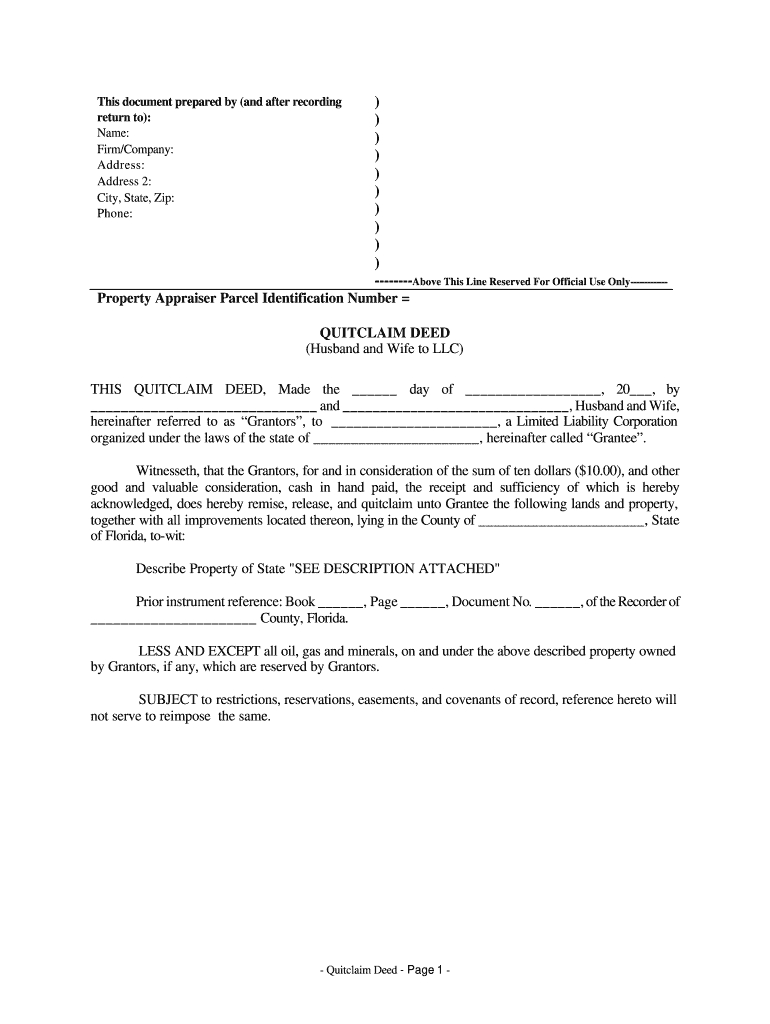 Quit Claim Deed Form Florida - Fill Online, Printable, Fillable pertaining to Printable Quit Claim Deed Florida