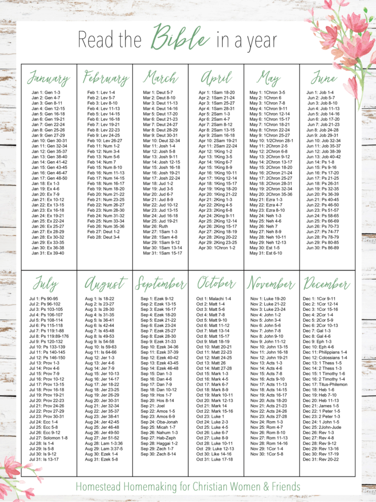 Read The Bible In A Year | Homestead Homemaking - Amy K Fewell inside Read Through the Bible in a Year Printable