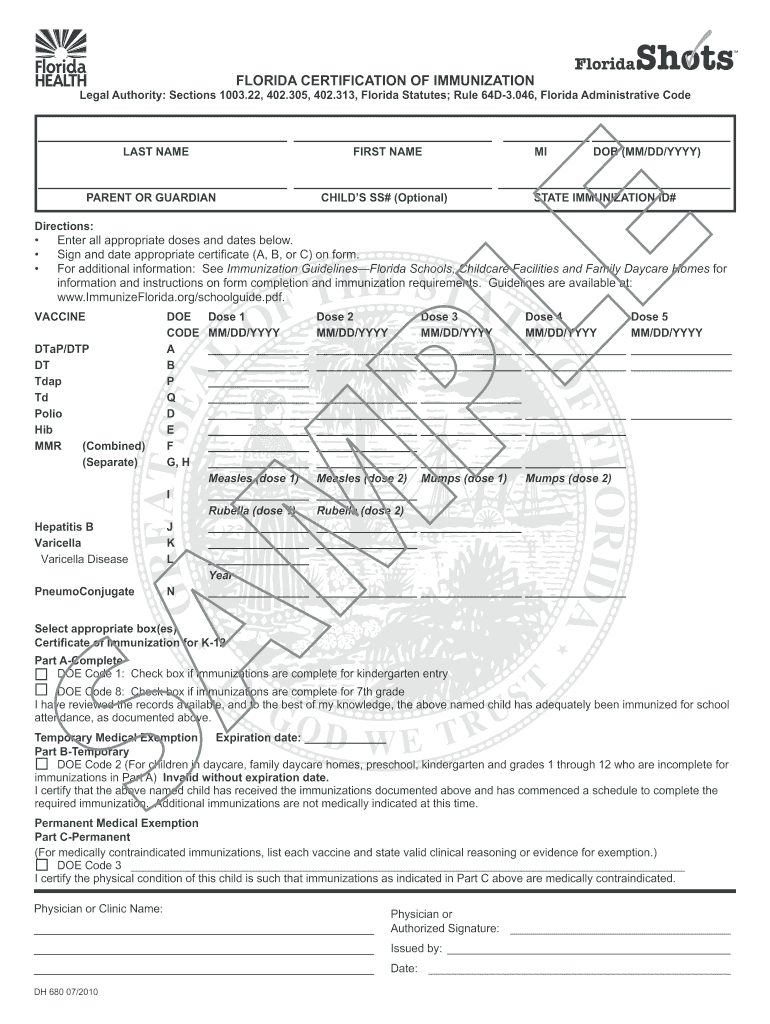 Religious Exemption Florida Dh 681 Form Printable: Fill Out &amp;amp; Sign in Religious Exemption Florida Dh 681 Form Printable