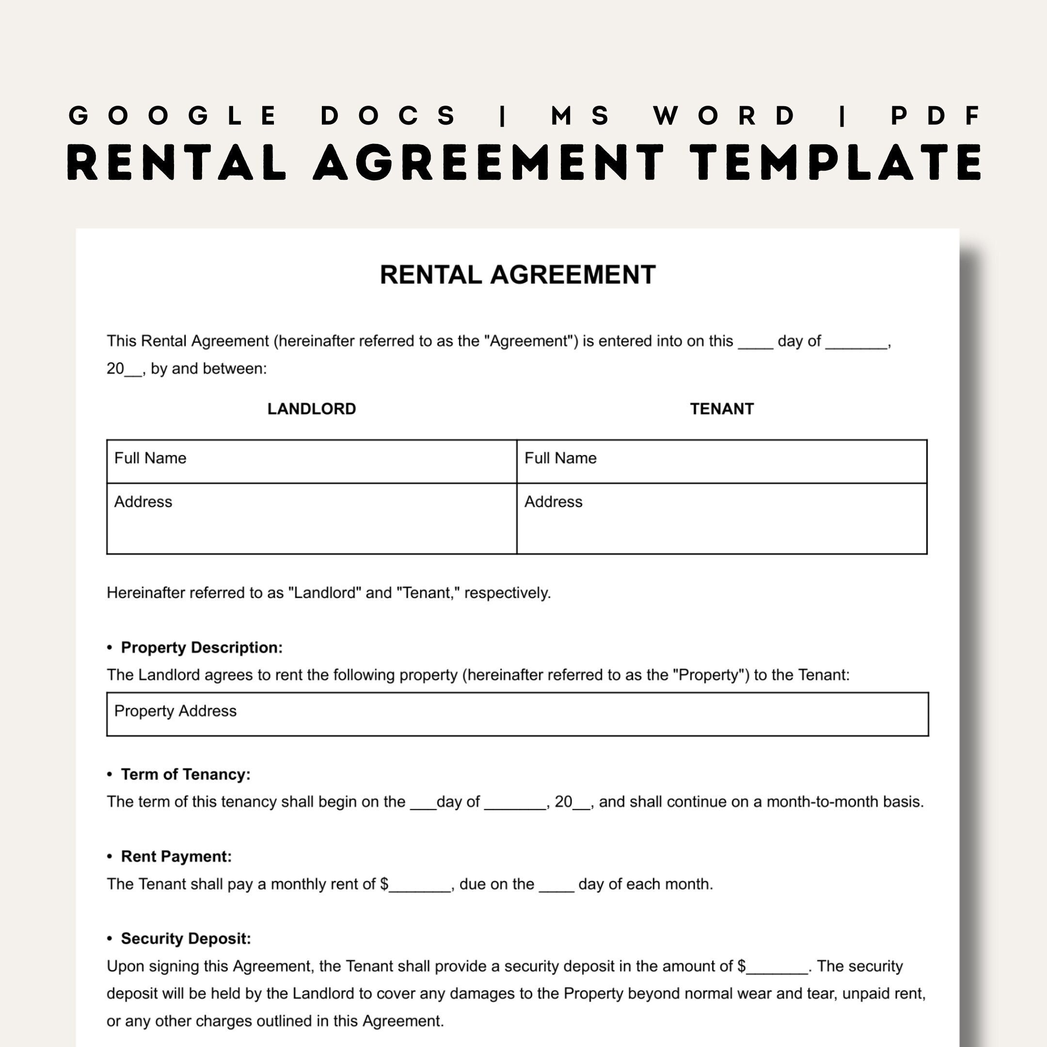 Rental Agreement Templates | Simple Editable Rental Agreements pertaining to Printable Rental Agreement Form