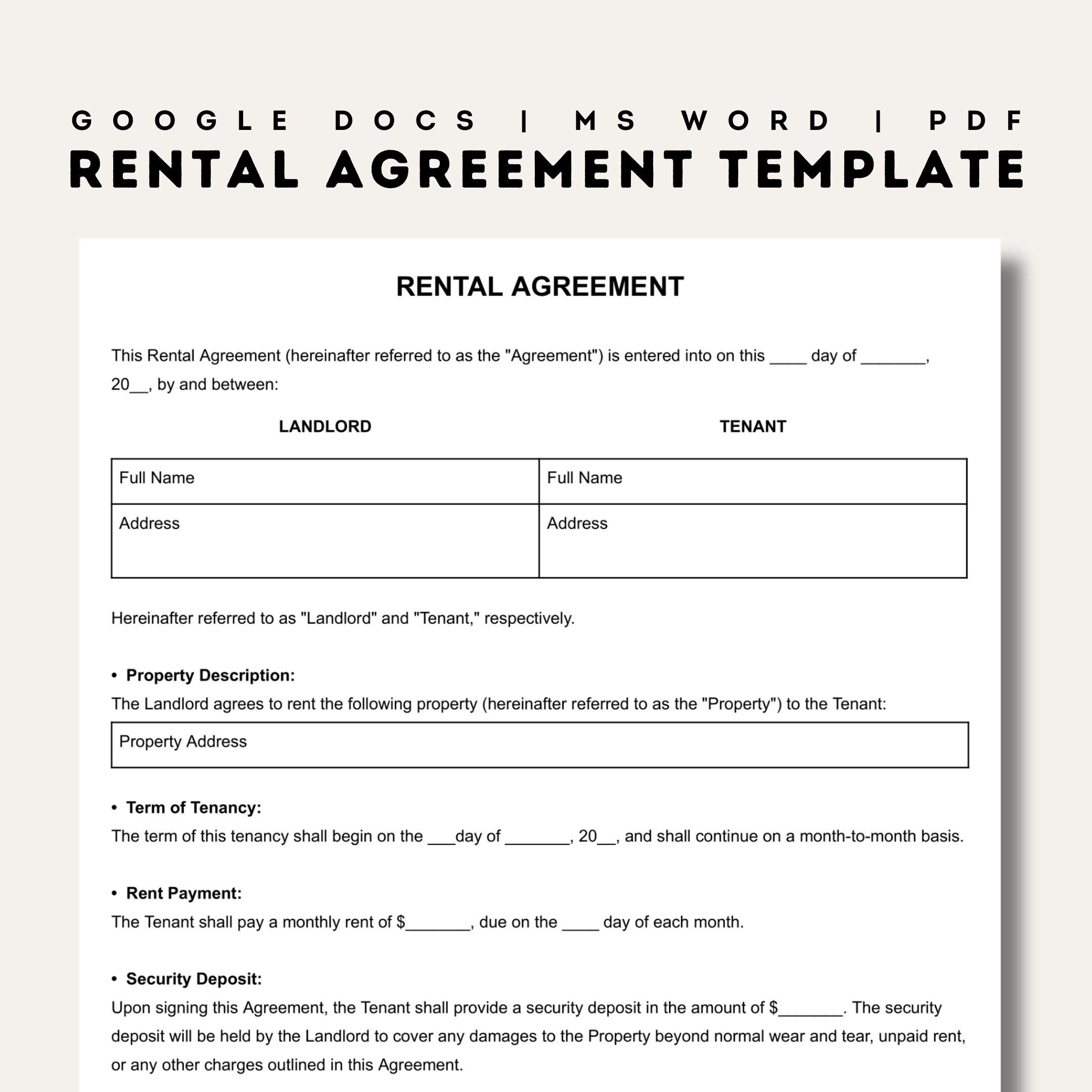 Rental Agreement Templates | Simple Editable Rental Agreements within Free Printable Rental Agreement Form