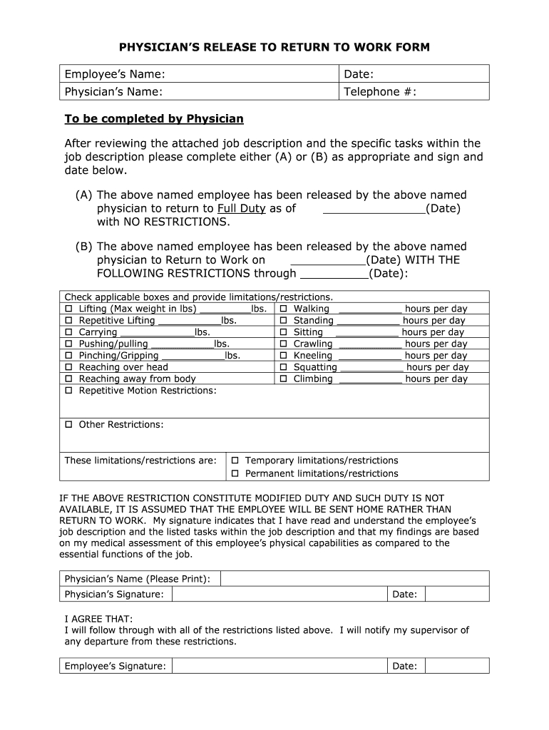 Return To Work Doctors Note: Fill Out &amp;amp; Sign Online | Dochub pertaining to Doctor Printable Return to Work Form