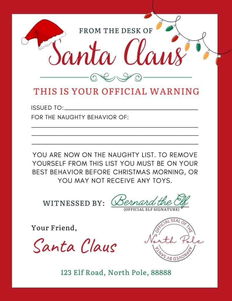 Santa Warning Letter {Free Printable} - Add A Little Adventure with regard to Free Printable Warning Letter From Santa Template