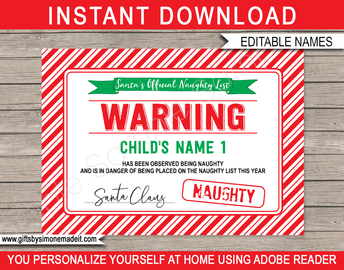 Santa&amp;#039;S Official Naughty List Warning Certificate - Red &amp;amp; Green within Free Printable Warning Letter From Santa Template