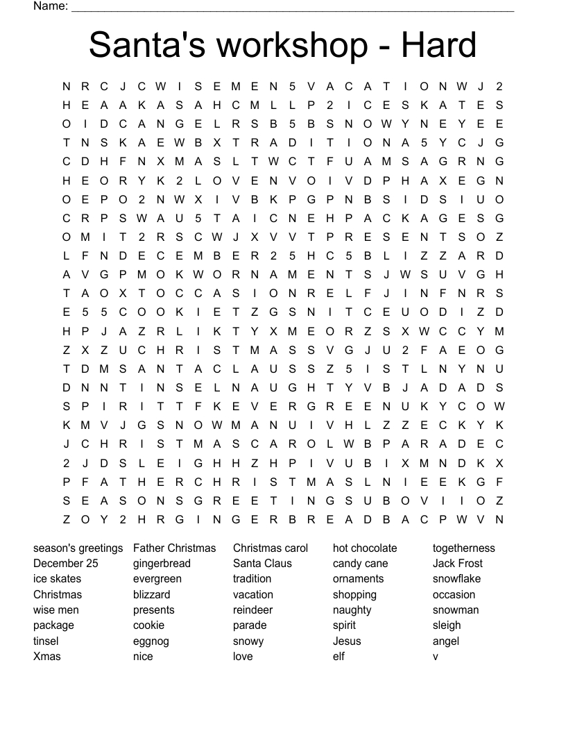 Santa&amp;#039;S Workshop - Hard Word Search - Wordmint inside Free Printable Difficult Hard Christmas Word Search