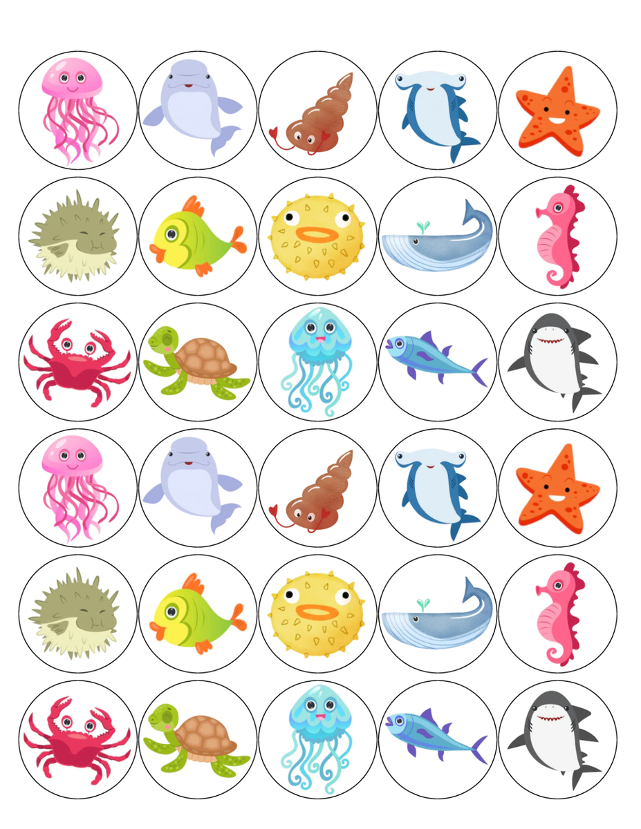 Sea Creatures Mix 30 X 4Cm Premium Edible Rice Paper Round Cup regarding Printable Rice Paper For Cakes