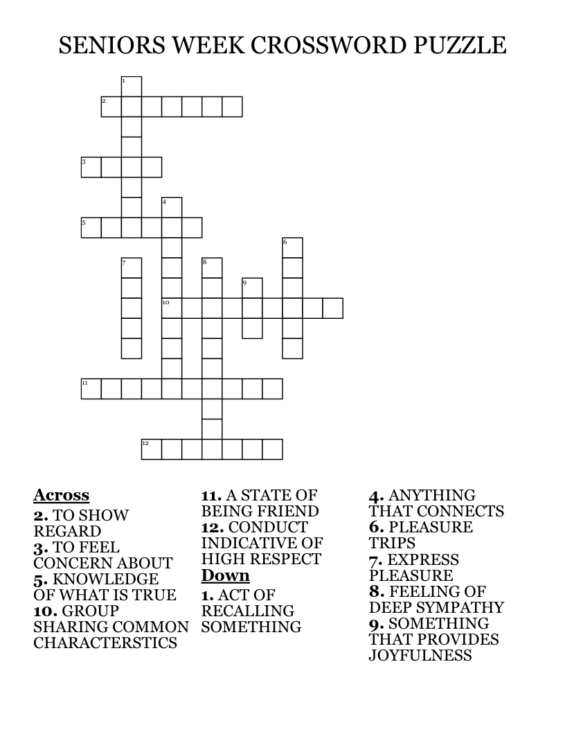 Seniors Week Crossword Puzzle - Wordmint pertaining to Free Printable Crosswords For the Elderly