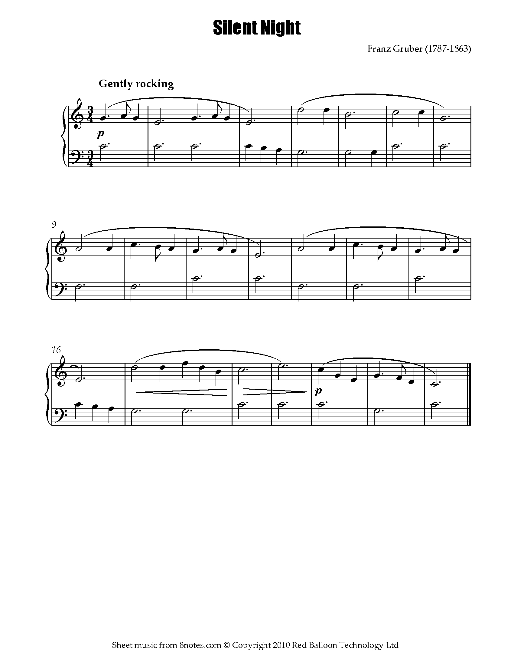 Silent Night (Easy) For Piano - Free Sheet Music For Piano inside Free Printable Sheet Music Silent Night