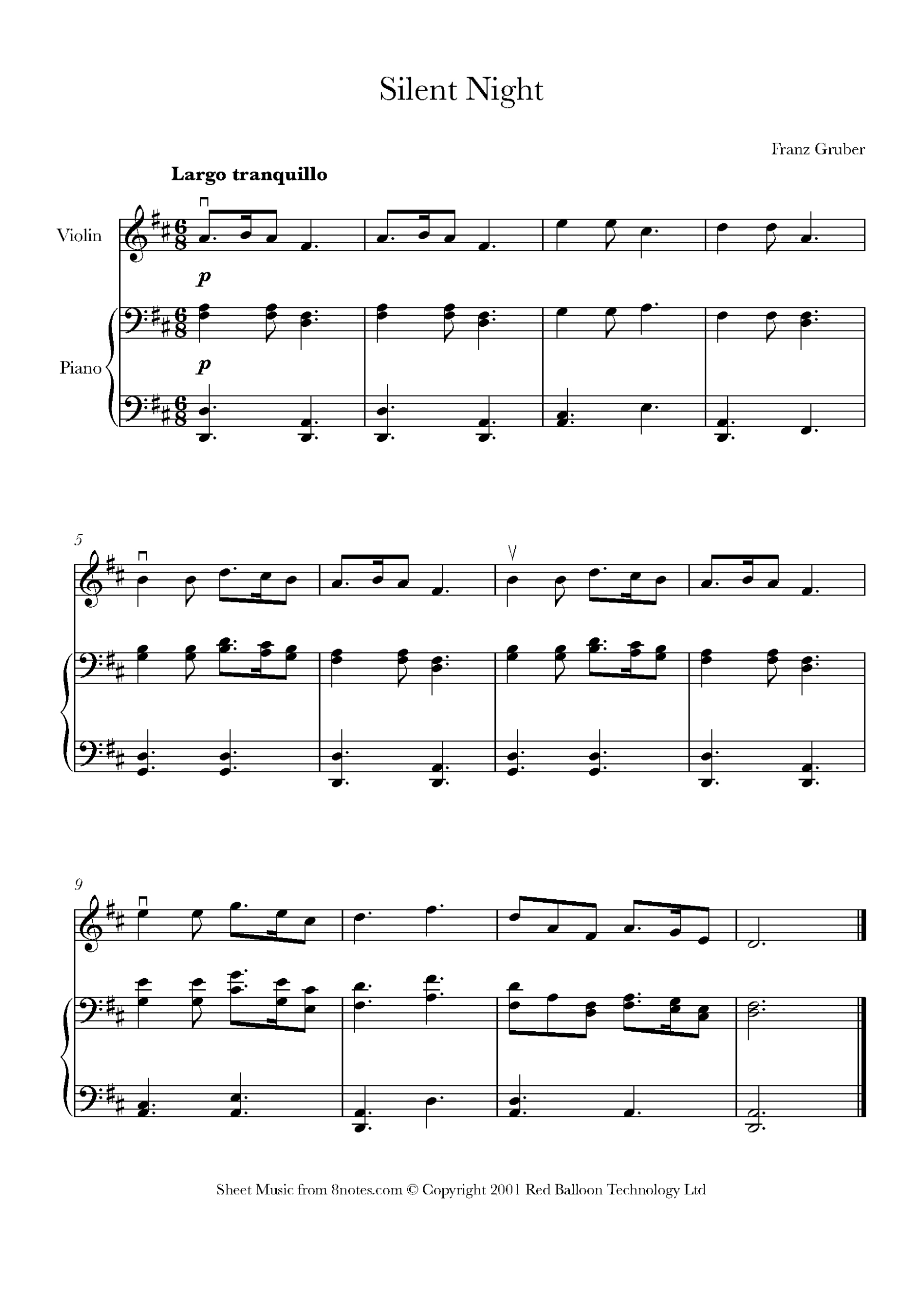 Silent Night For Violin - Free Sheet Music For Violin | 8Notes inside Free Printable Silent Night Sheet Music