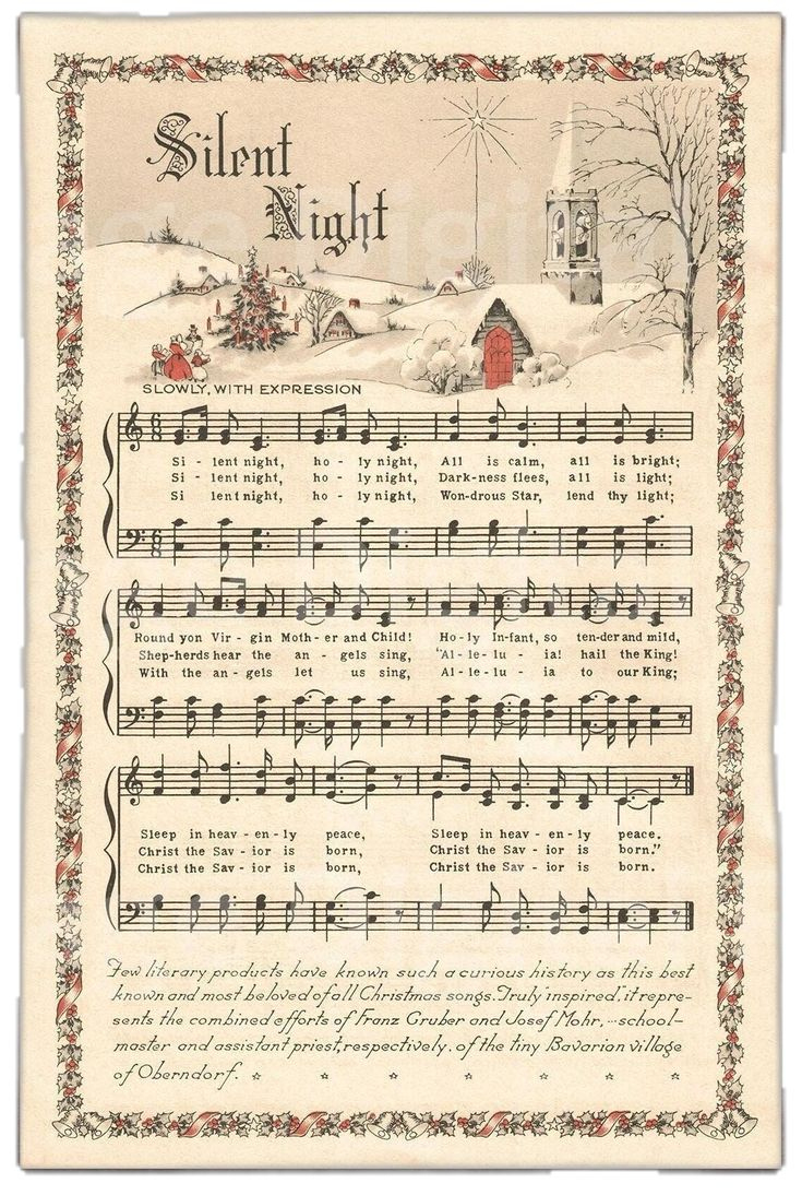 Silent Night Printable Vintage Christmas Hymn Carol Sheet Music in Free Printable Silent Night Sheet Music