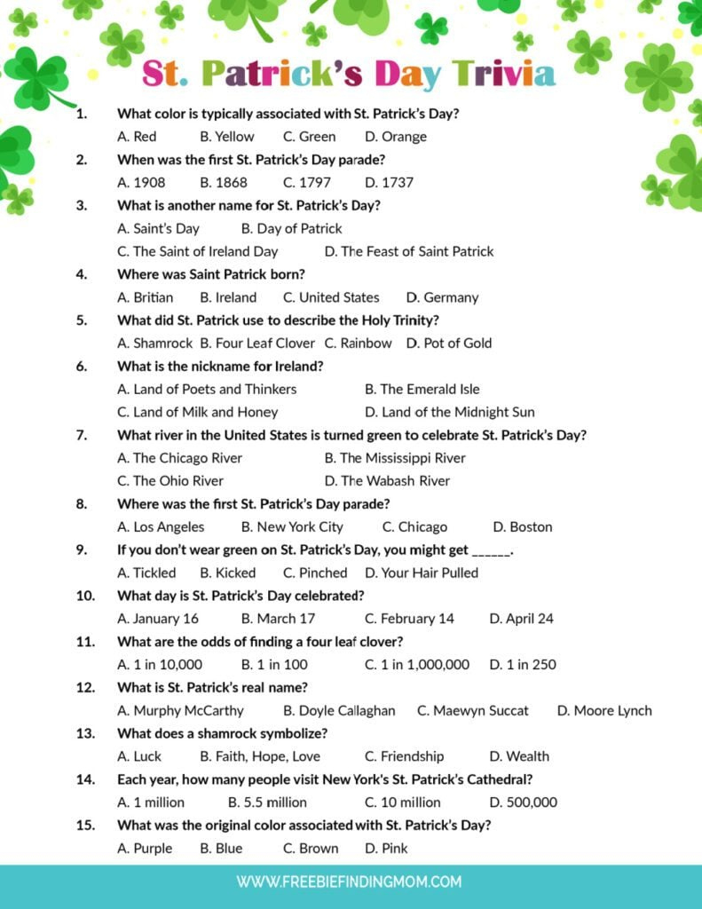 St. Patricks Day Crafts Printable: Trivia Questions And Answers for Trivia For Seniors With Answers Printable