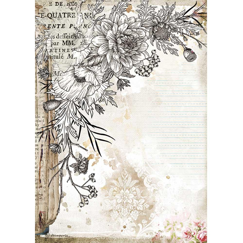 Stamperia A4 Decoupage Rice Paper - Romantic Journal Flower (Dfsa4553) for Printable Rice Paper For Decoupage