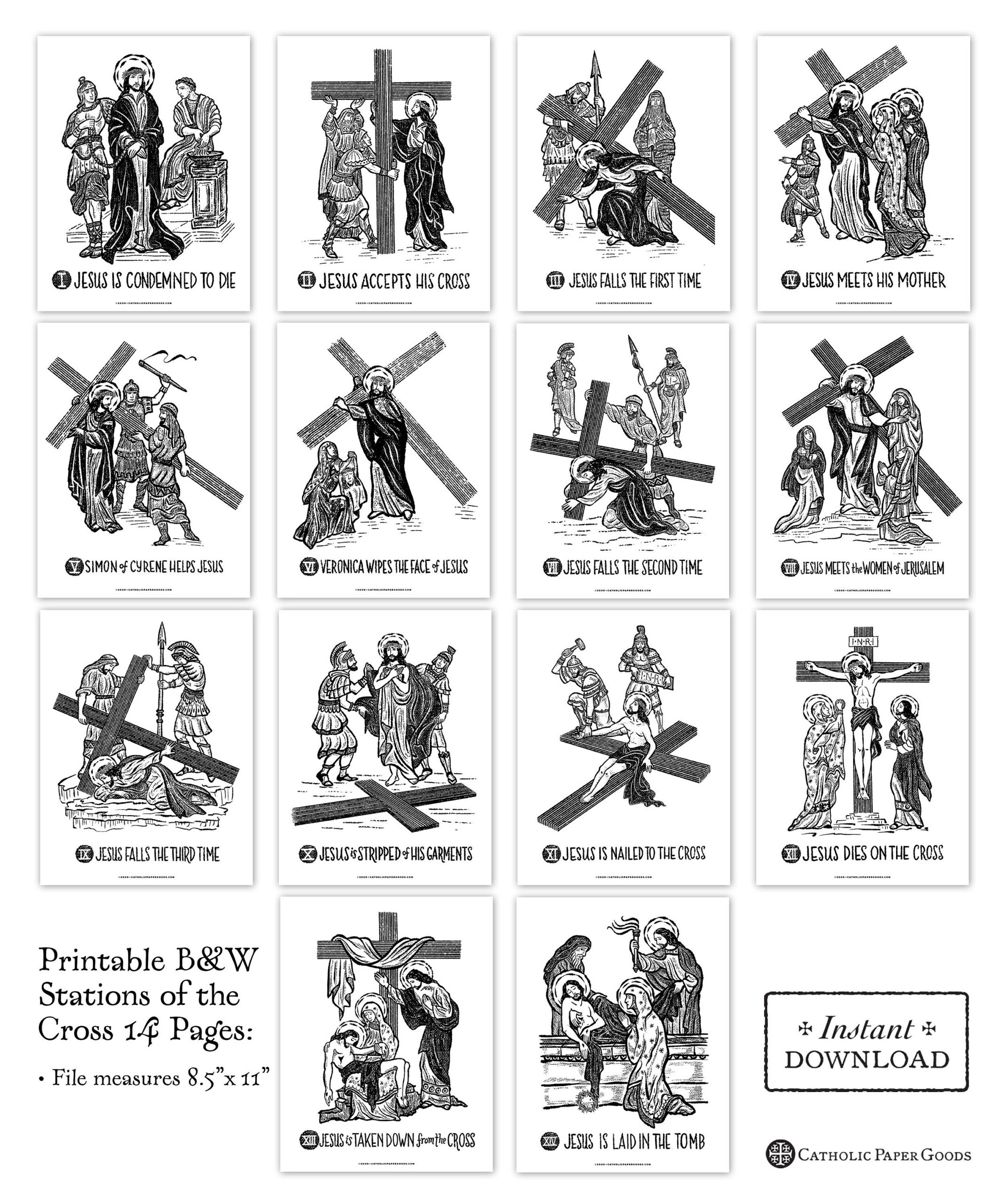 Stations Of The Cross 8.5 X 11 Black &amp;amp; White Art Prints, Printable intended for Station of the Cross Printable