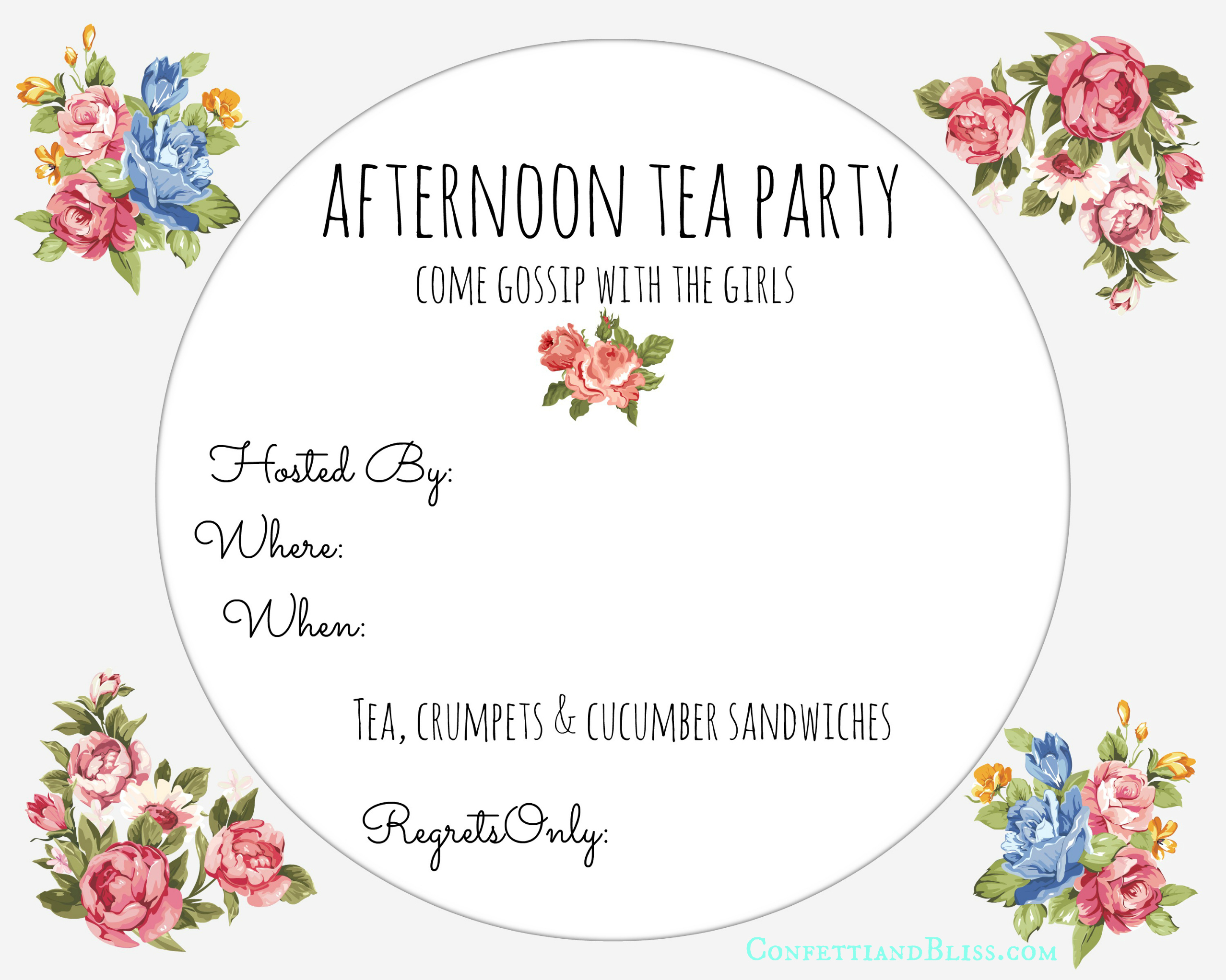 Tea Party Invite Printable - Confetti And Bliss regarding Free Tea Party Invitation Printables