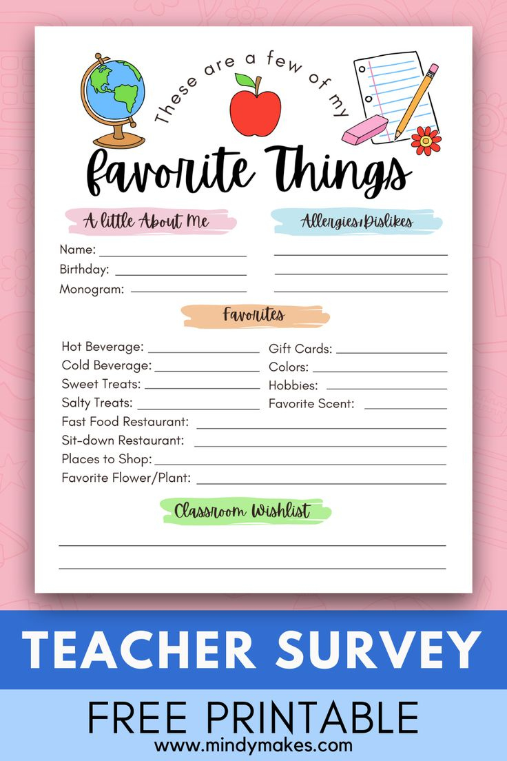 Teacher Appreciation Gift Questionnaire - Free Printable regarding Free Printable Teacher Appreciation Questionnaire