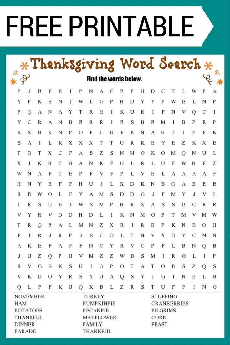 Thanksgiving Word Search (Free Printable!) pertaining to Thanksgiving Word Search Puzzles Printable