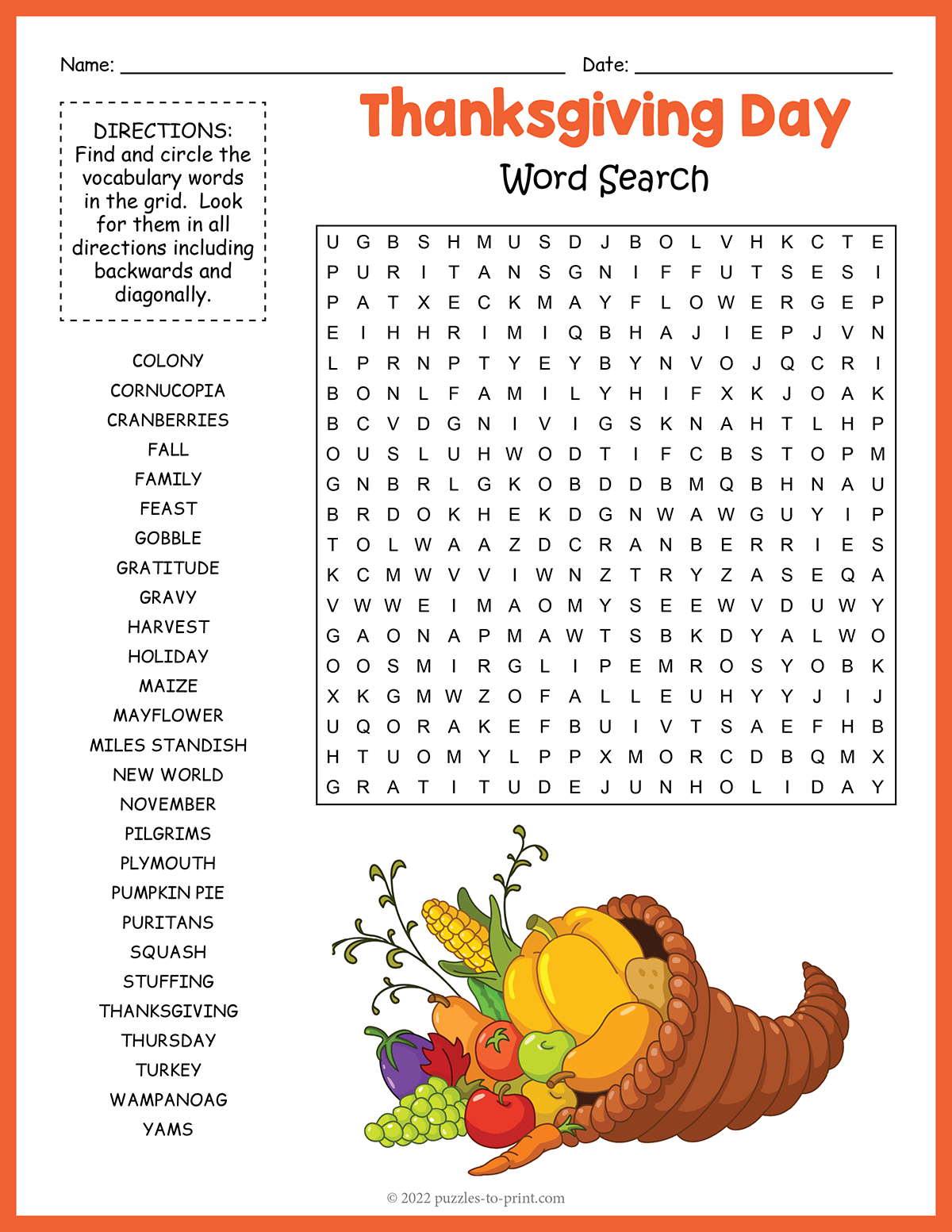 Thanksgiving Word Search within Thanksgiving Word Search Free Printable