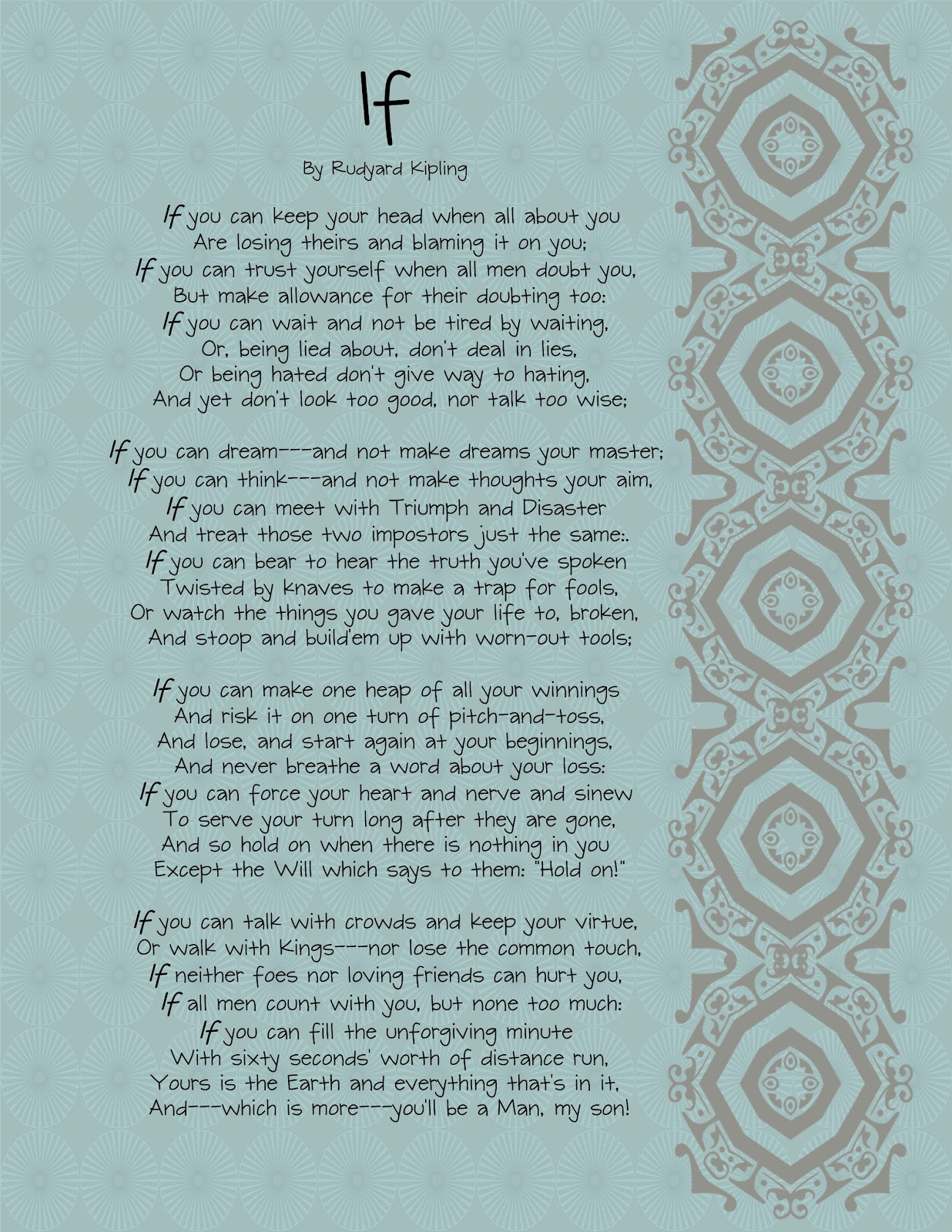 The Brown Eyes Have It: &amp;quot;If&amp;quot;Rudyard Kipling - Printable with Free Printable Copy of If By Rudyard Kipling