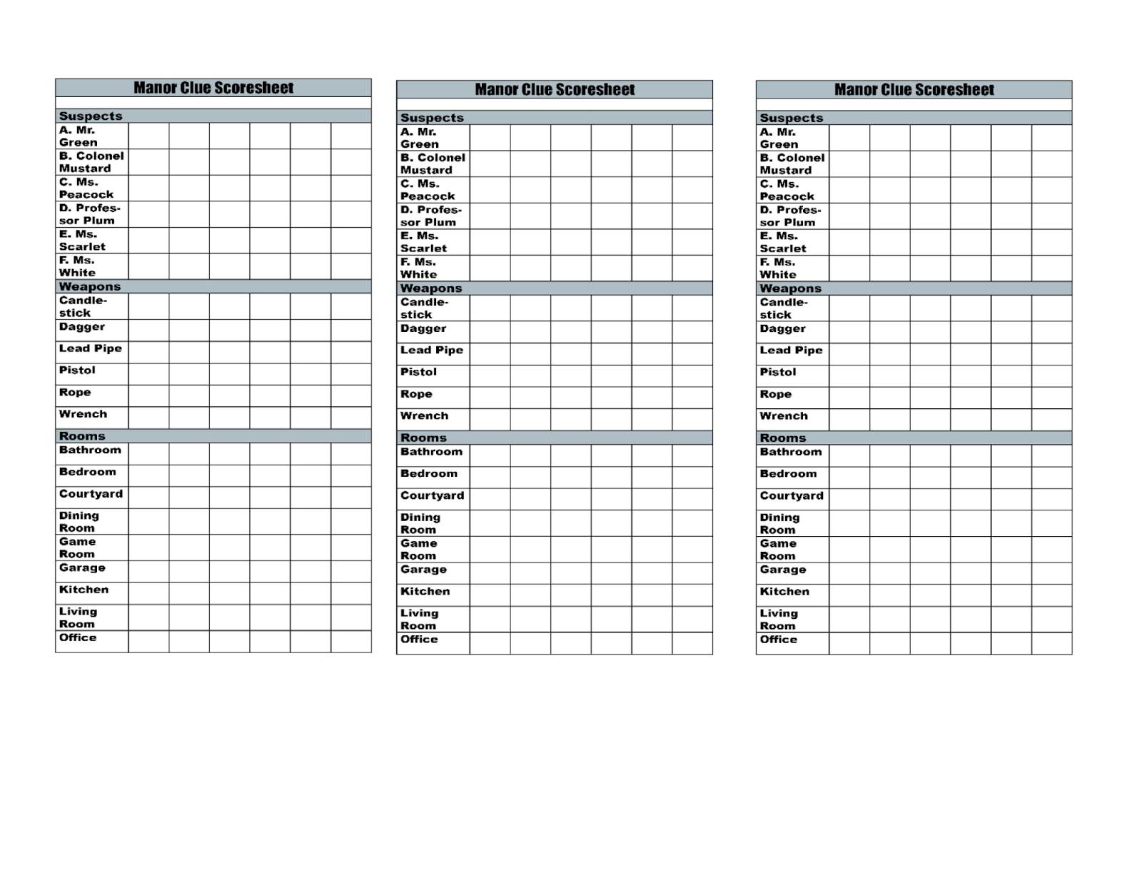 Time To Talk About It: Clue 2013 Free Manor Beach Score Sheets For pertaining to Free Printable Clue Score Sheet