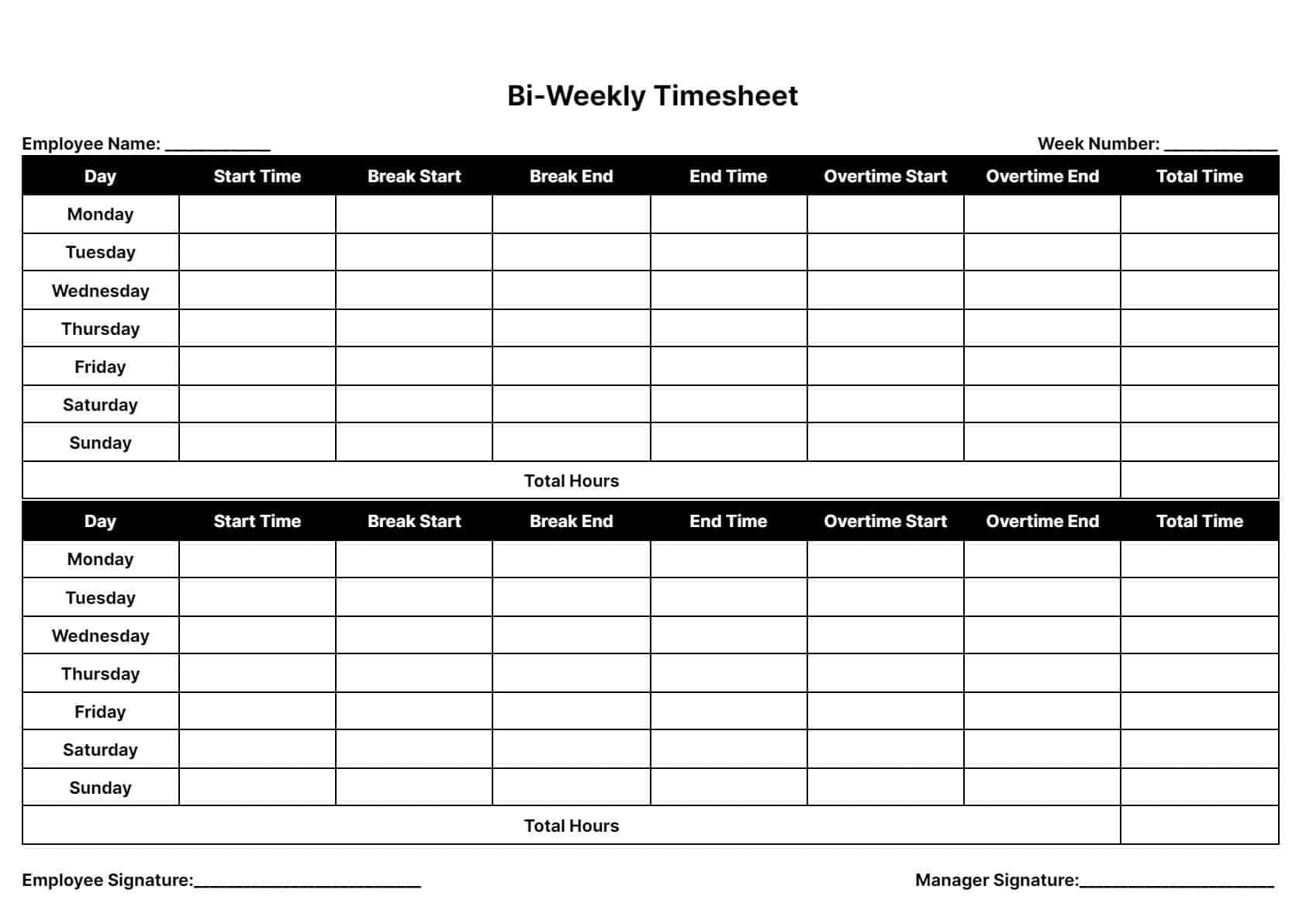 Timesheet Templates: Download &amp;amp;Amp; Print For Free! - Worksheets in Free Printable Biweekly Timesheet Template