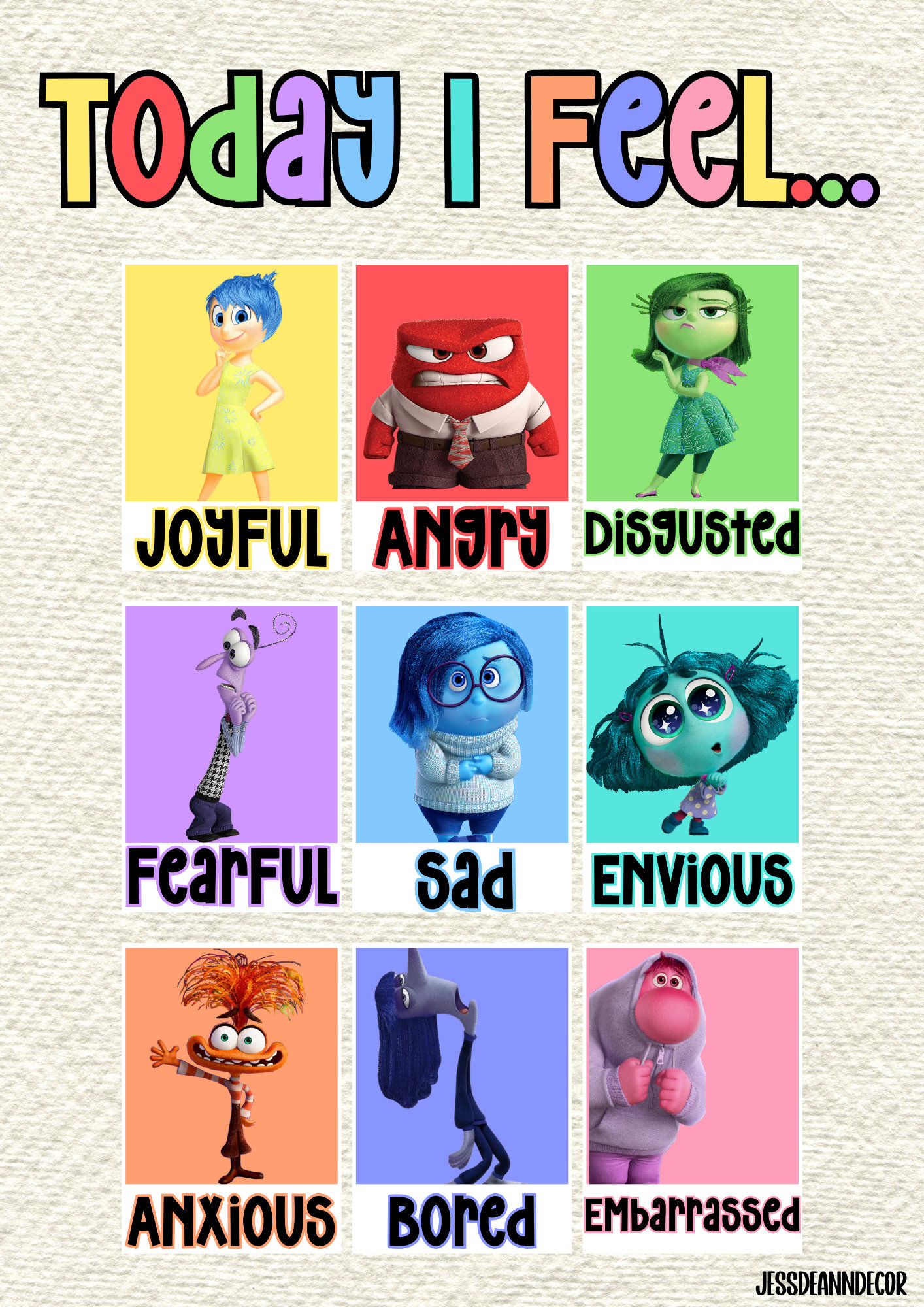 Today I Feel Png | Inside Out Characters | Cartoon Emotions for Inside Out Characters Emotions Printable