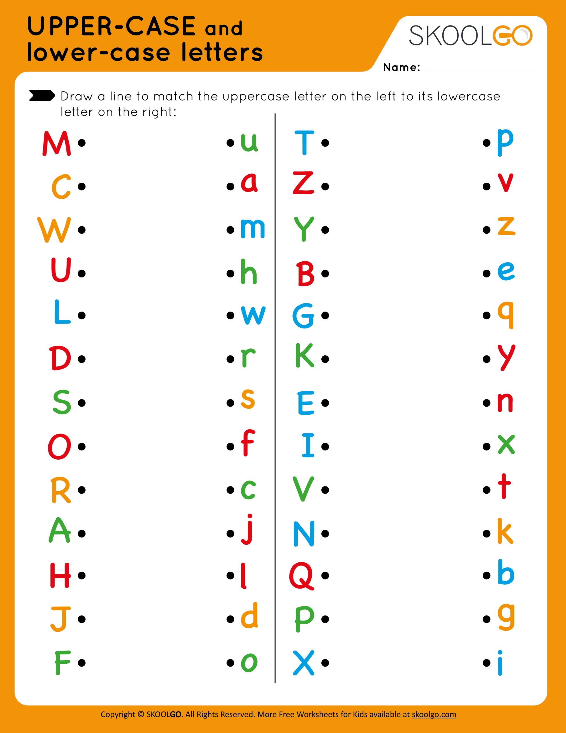 Upper-Case And Lower-Case Letters - Free Worksheet For Kids throughout Match Lowercase And Uppercase Letters Printables