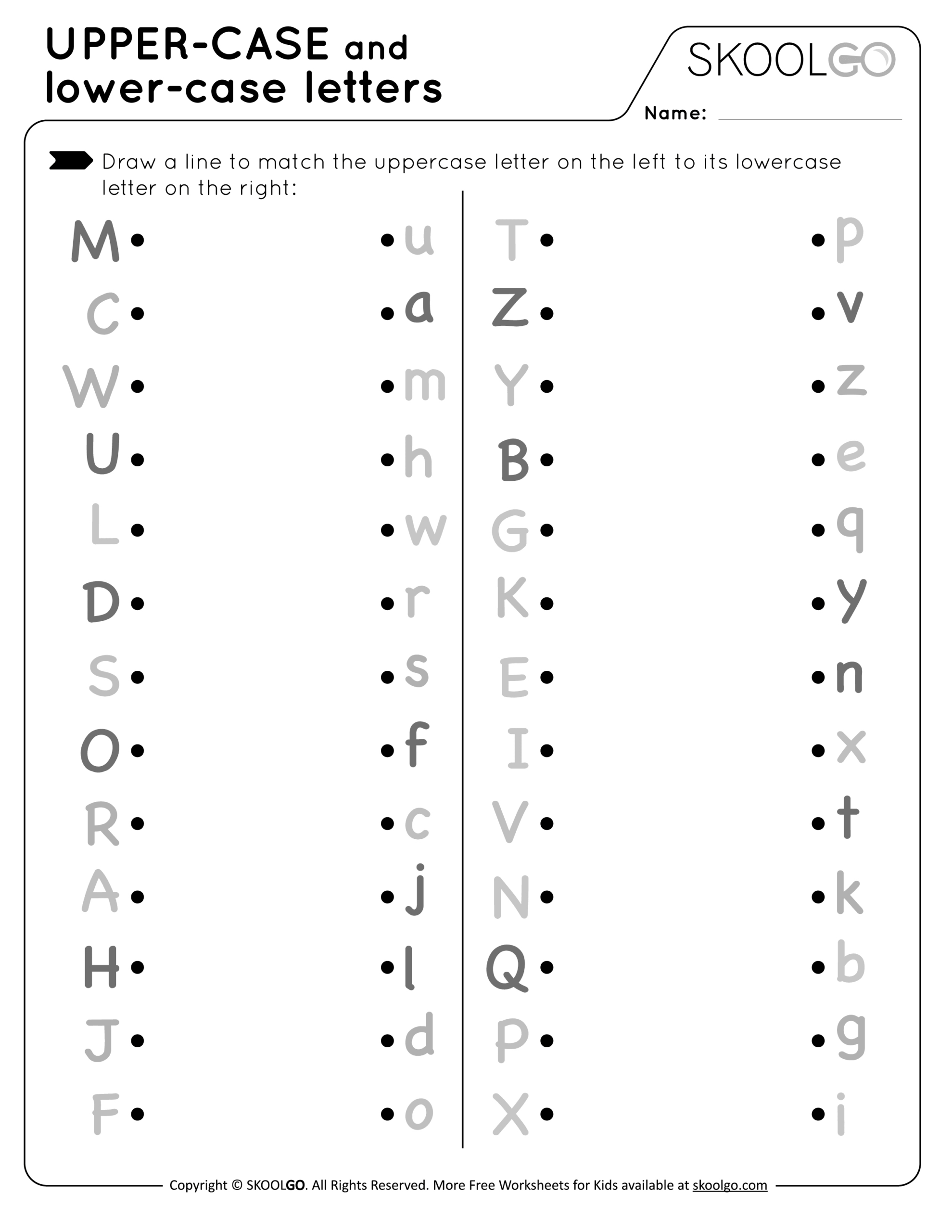 Upper-Case And Lower-Case Letters - Free Worksheet For Kids with regard to Match Lowercase and Uppercase Letters Printables