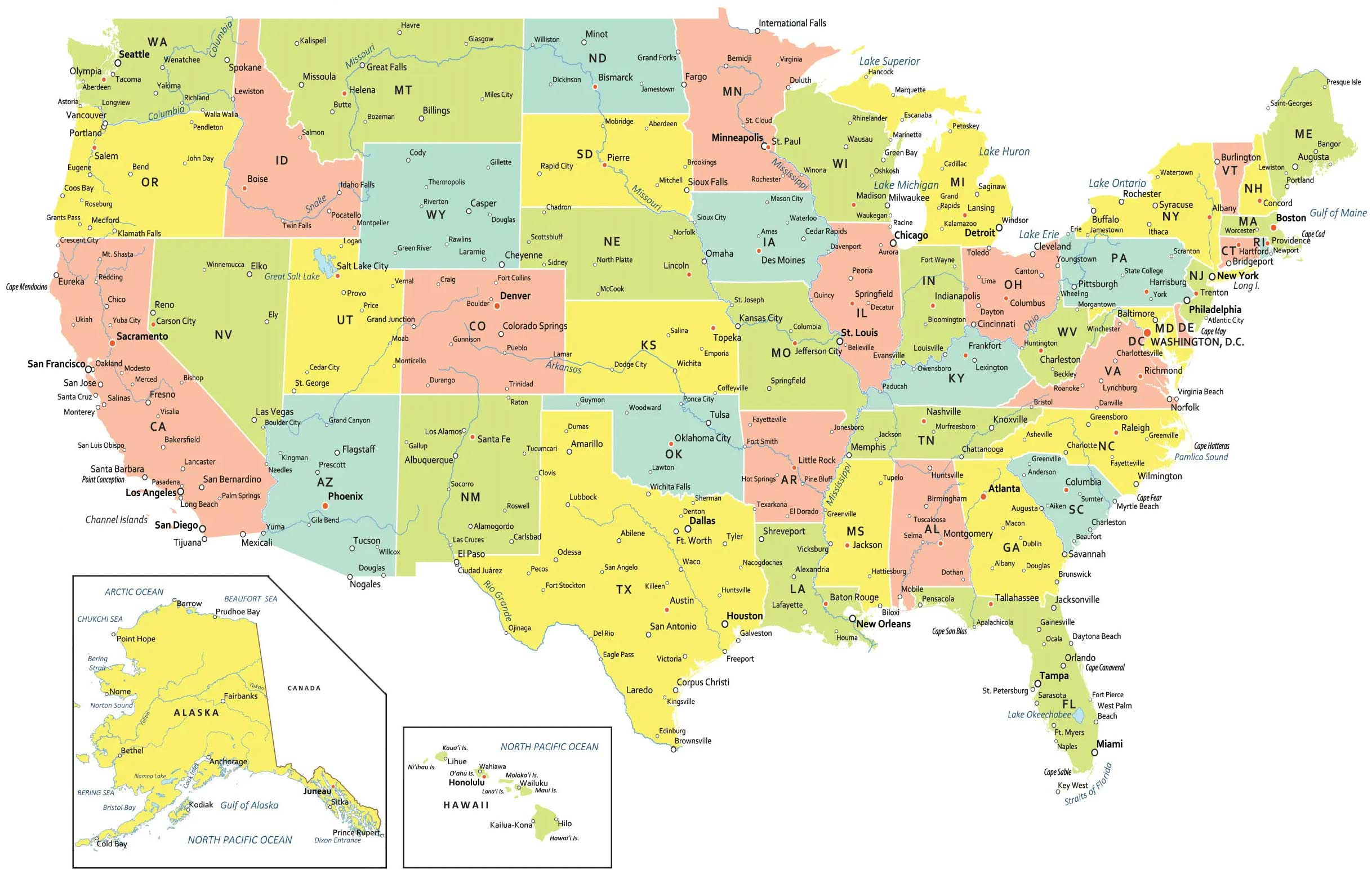 Usa Map With States And Cities - Gis Geography in Printable Map Of United States Of America