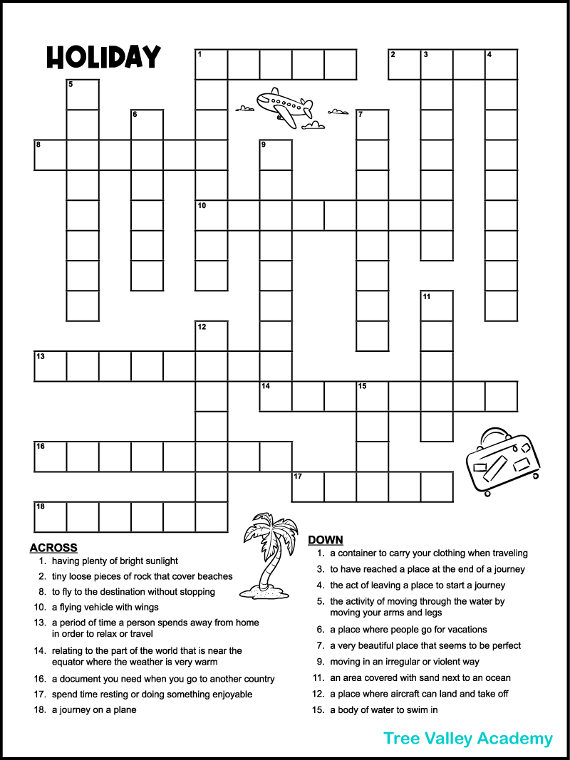 Vacation Crossword Puzzles - Tree Valley Academy with Crossword Puzzles Printable For Adults