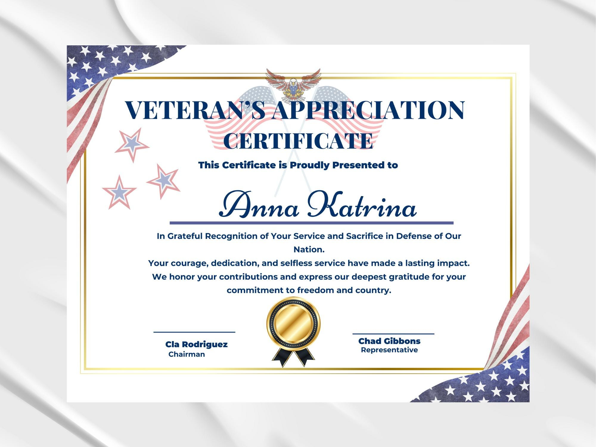 Veteran Appreciation Certificate Template: Us Flag (Digital for Free Printable Certificates For Veterans Day