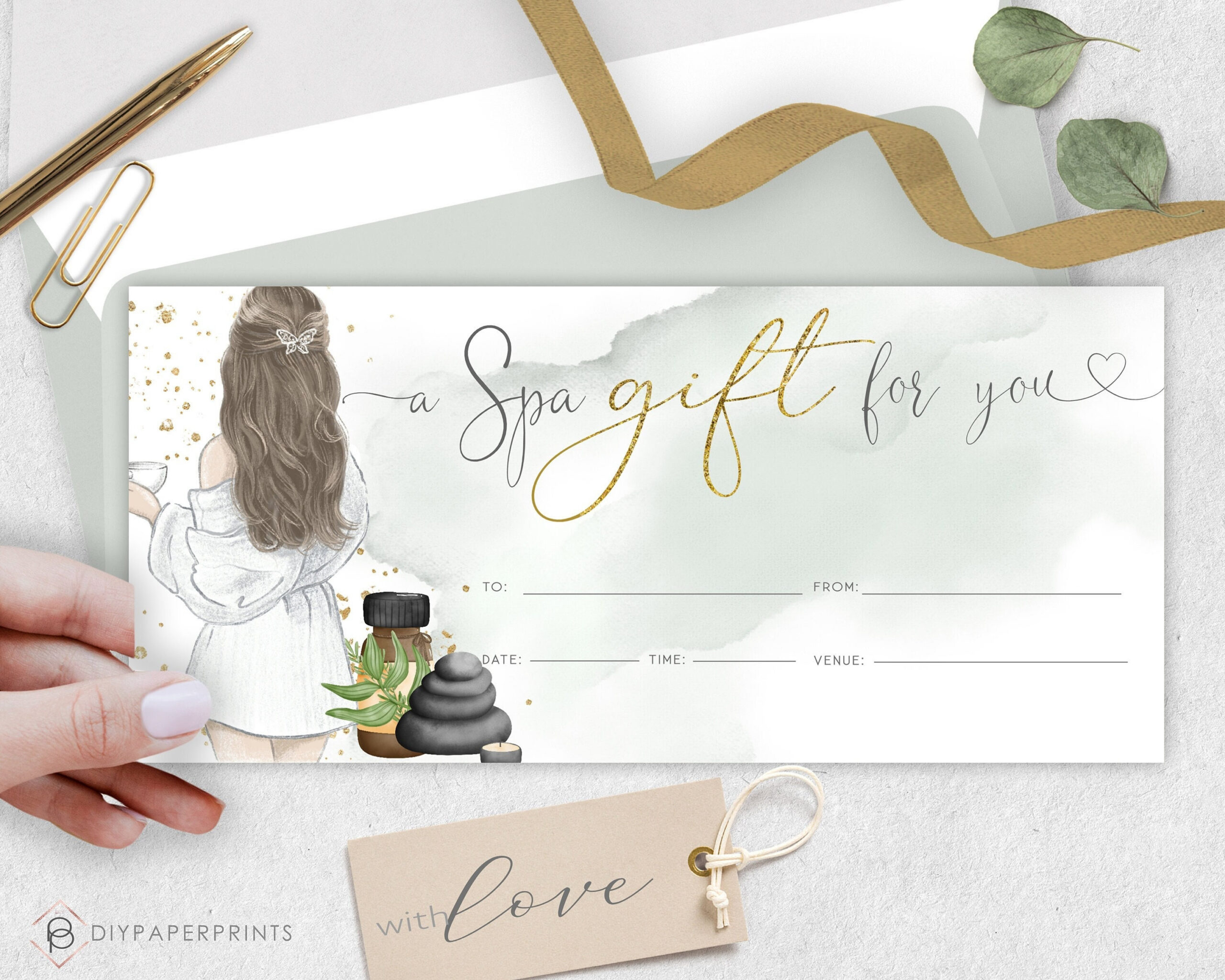 Watercolor Spa Day Gift Voucher Template (Diy Printable) - Etsy.de throughout Free Printable Massage Voucher Template