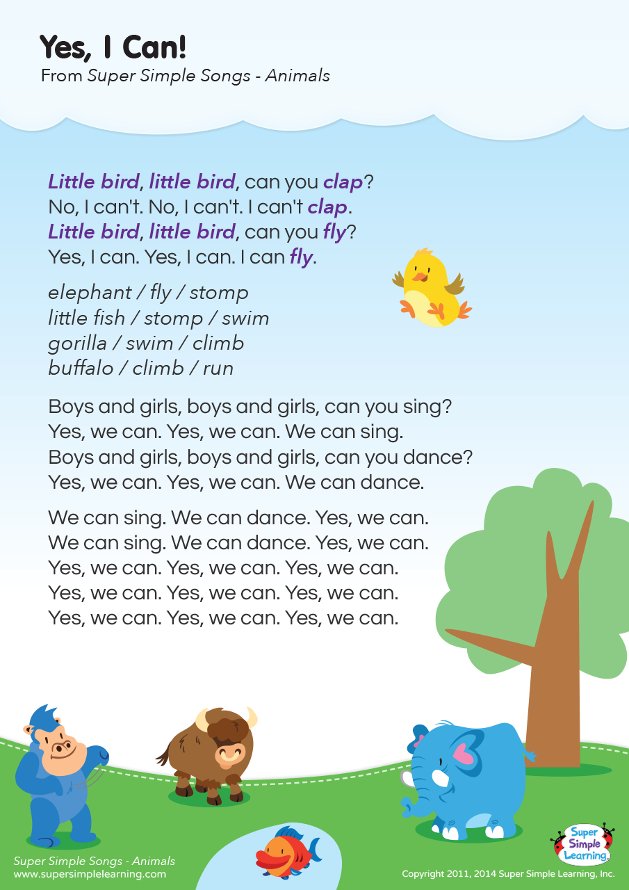 Yes, I Can! Lyrics Poster - Super Simple in Free Printable Lyrics to Songs