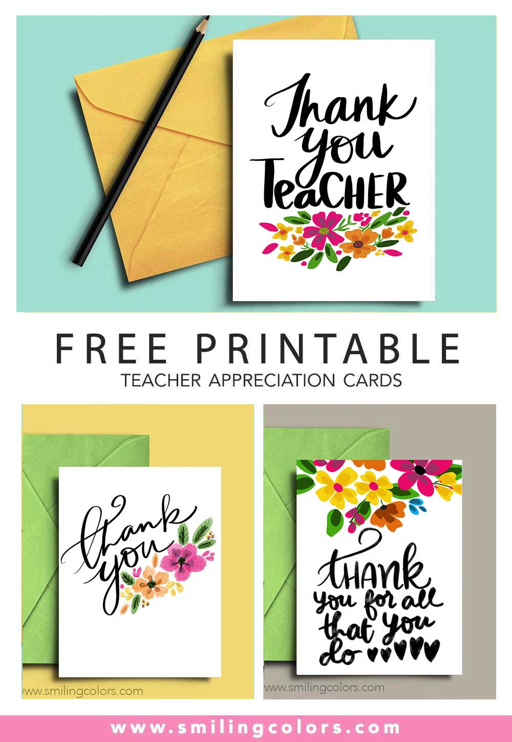 6 Free Thank You Teacher Printable Cards! - Smiling Colors regarding Free Printable Teacher Thank You Cards
