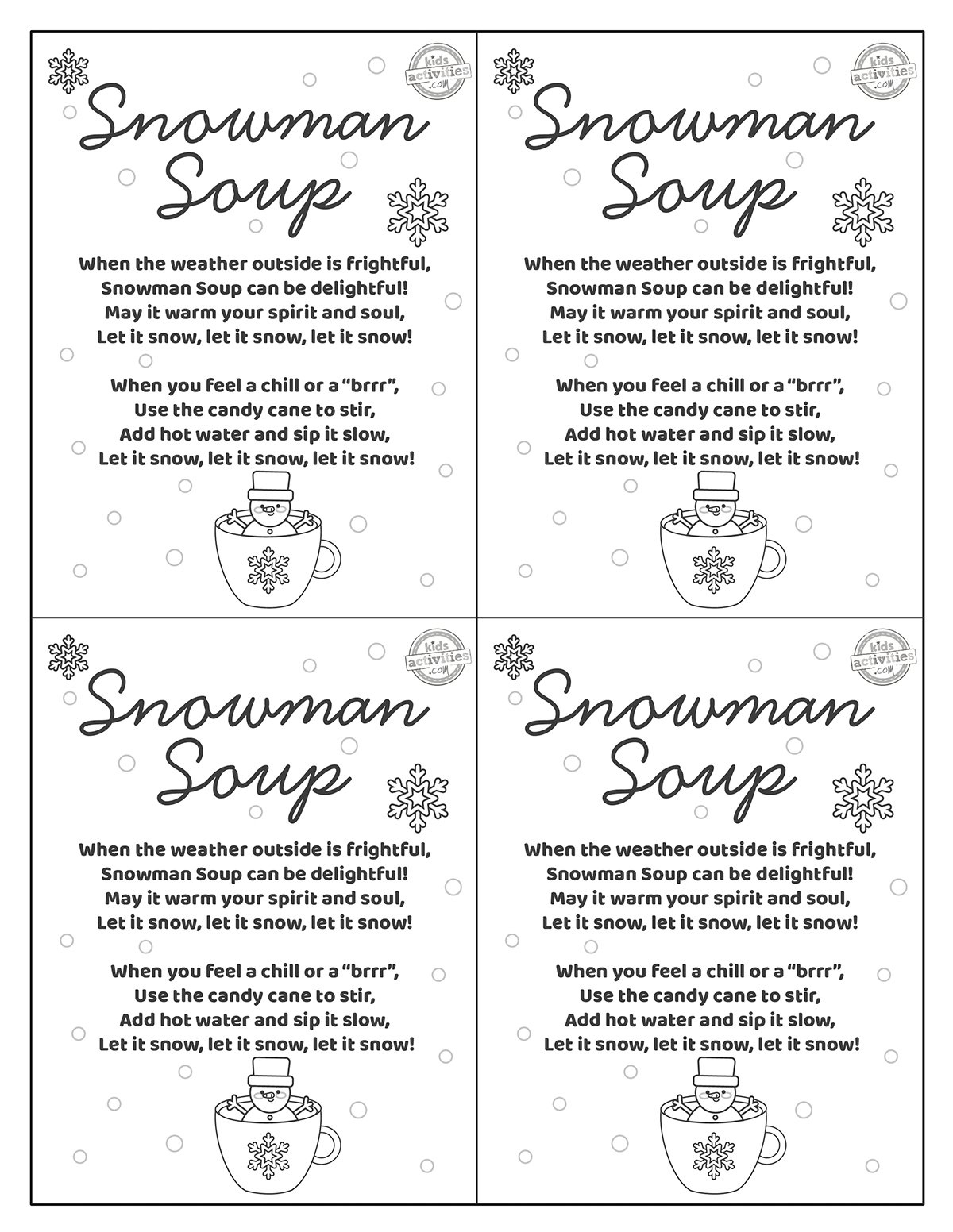 A Delightful Snowman Soup Gift With Free Printables Kids inside Snowman Soup Poem