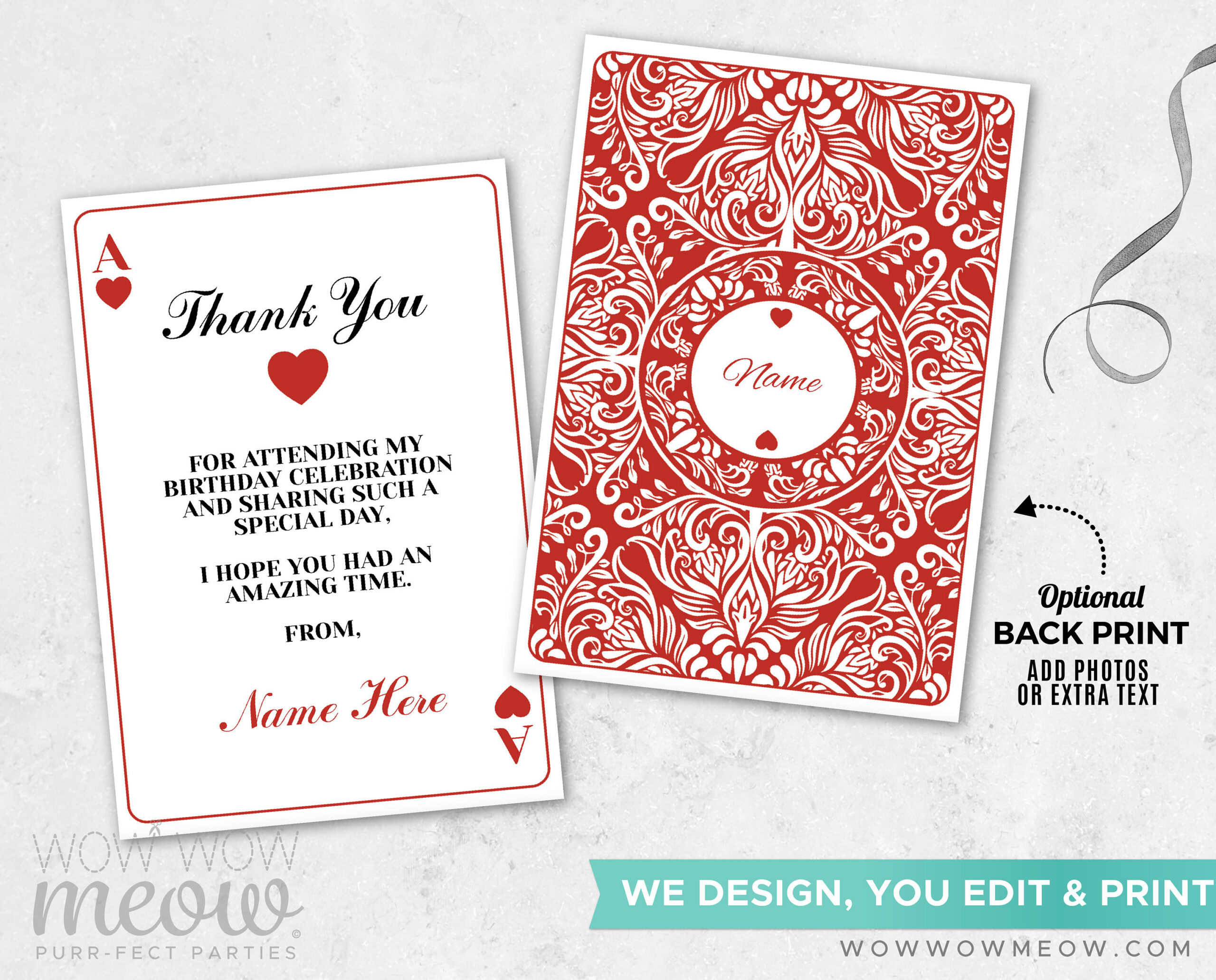 Ace Playing Cards Thank You Cards Instant Download Casino Ace regarding Las Vegas Thank You Cards Printable