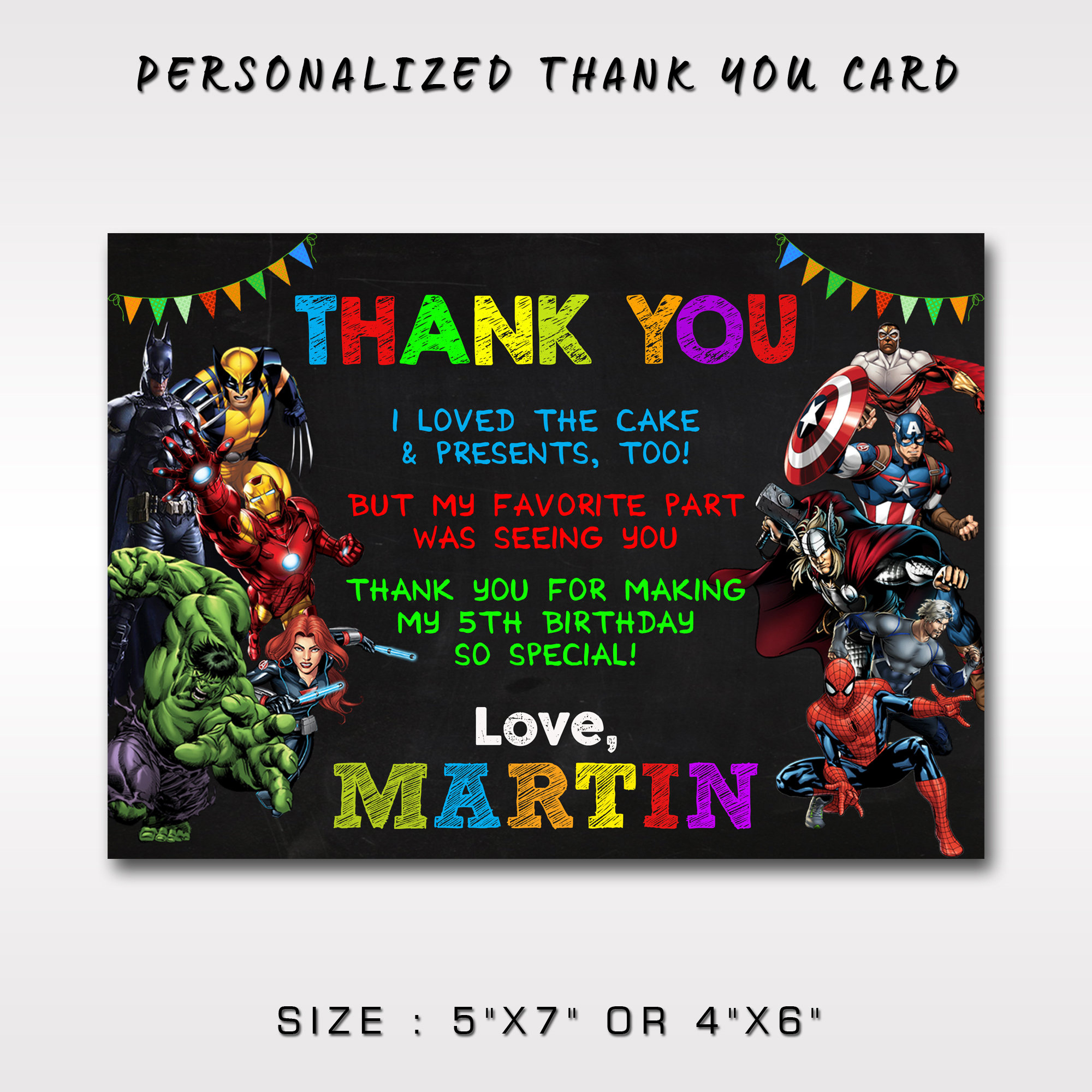 Avengers Thank You Card: Personalized Superheroes Note (Digital throughout Avengers Thank You Cards Printable