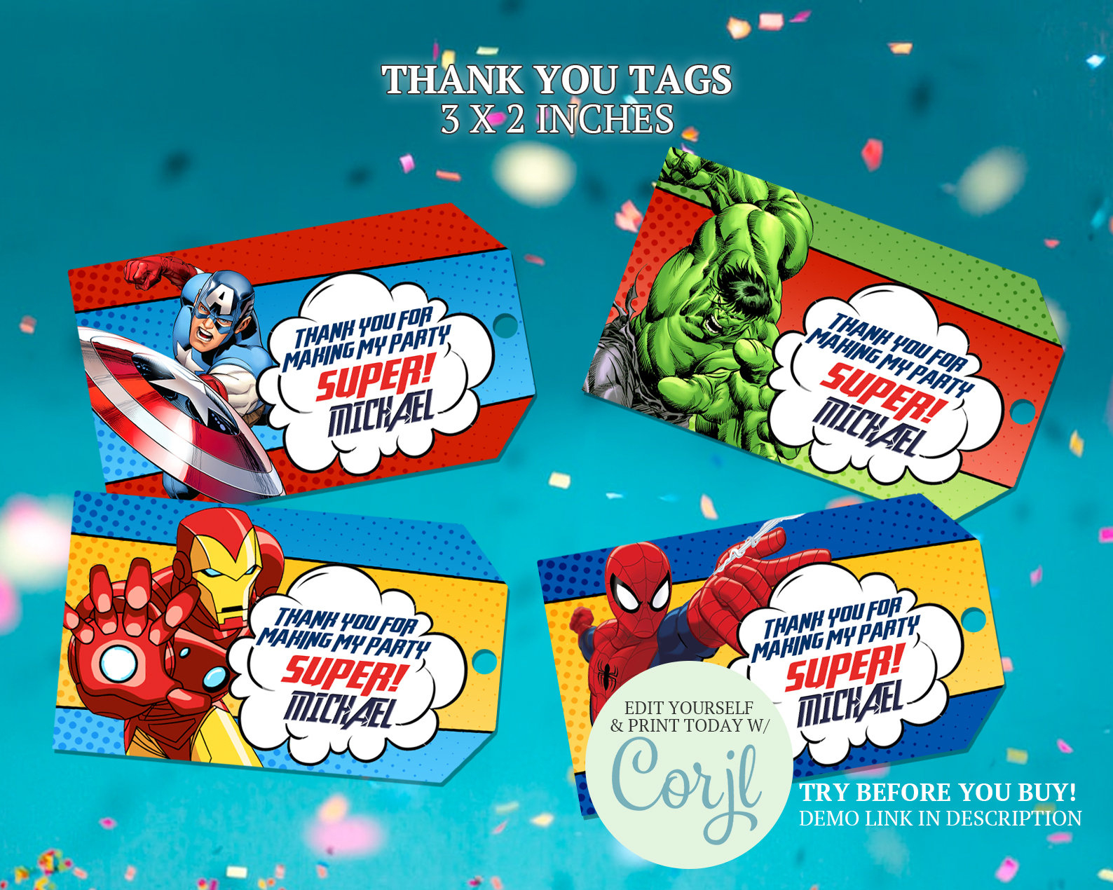 Avengers Thank You Tags: Superheld Geburtstag Gastgeschenke throughout Avengers Thank You Cards Printable
