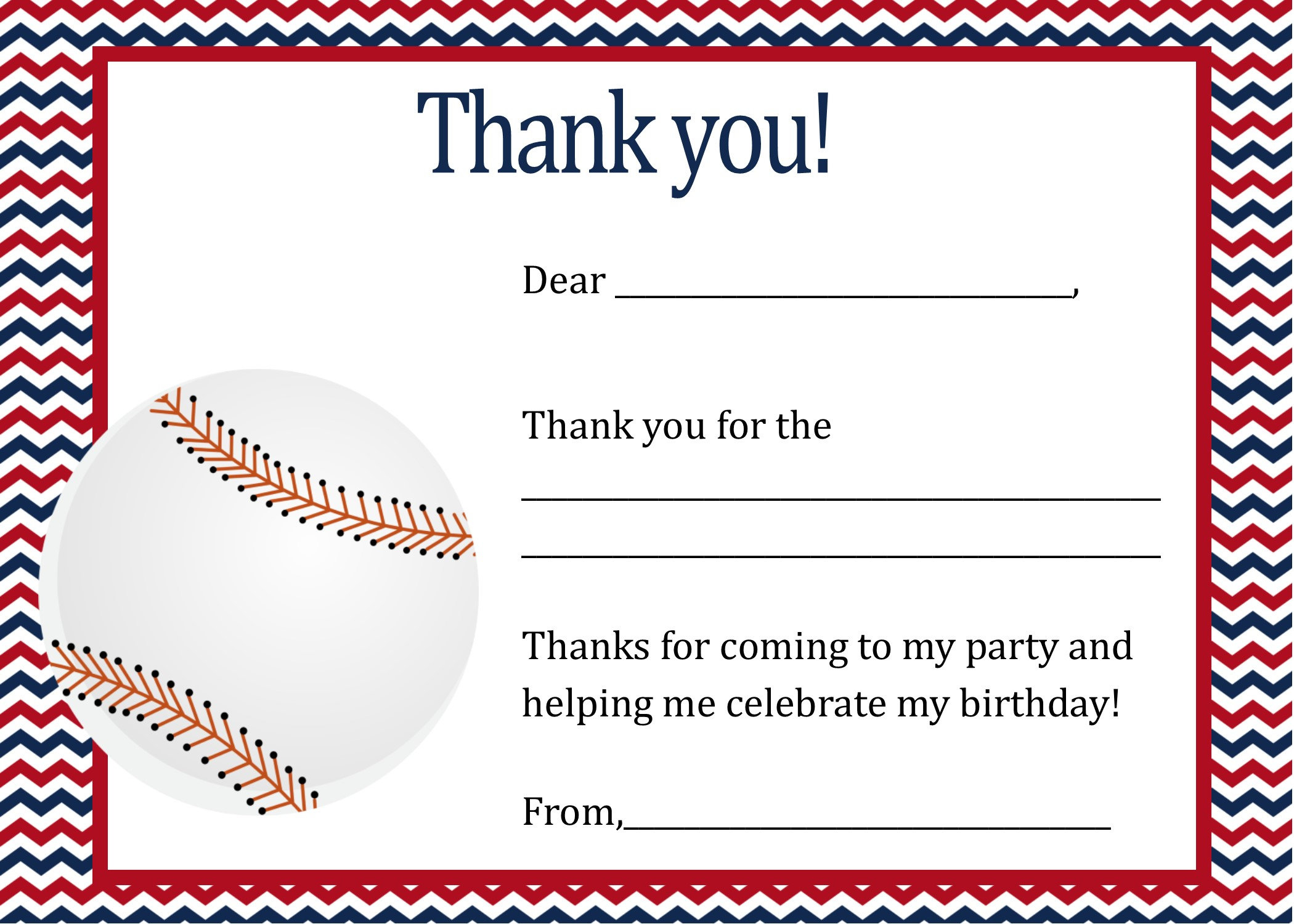 Baseball Birthday Thank You Card - Digital File - You Print within Baseball Thank You Cards Printable Free
