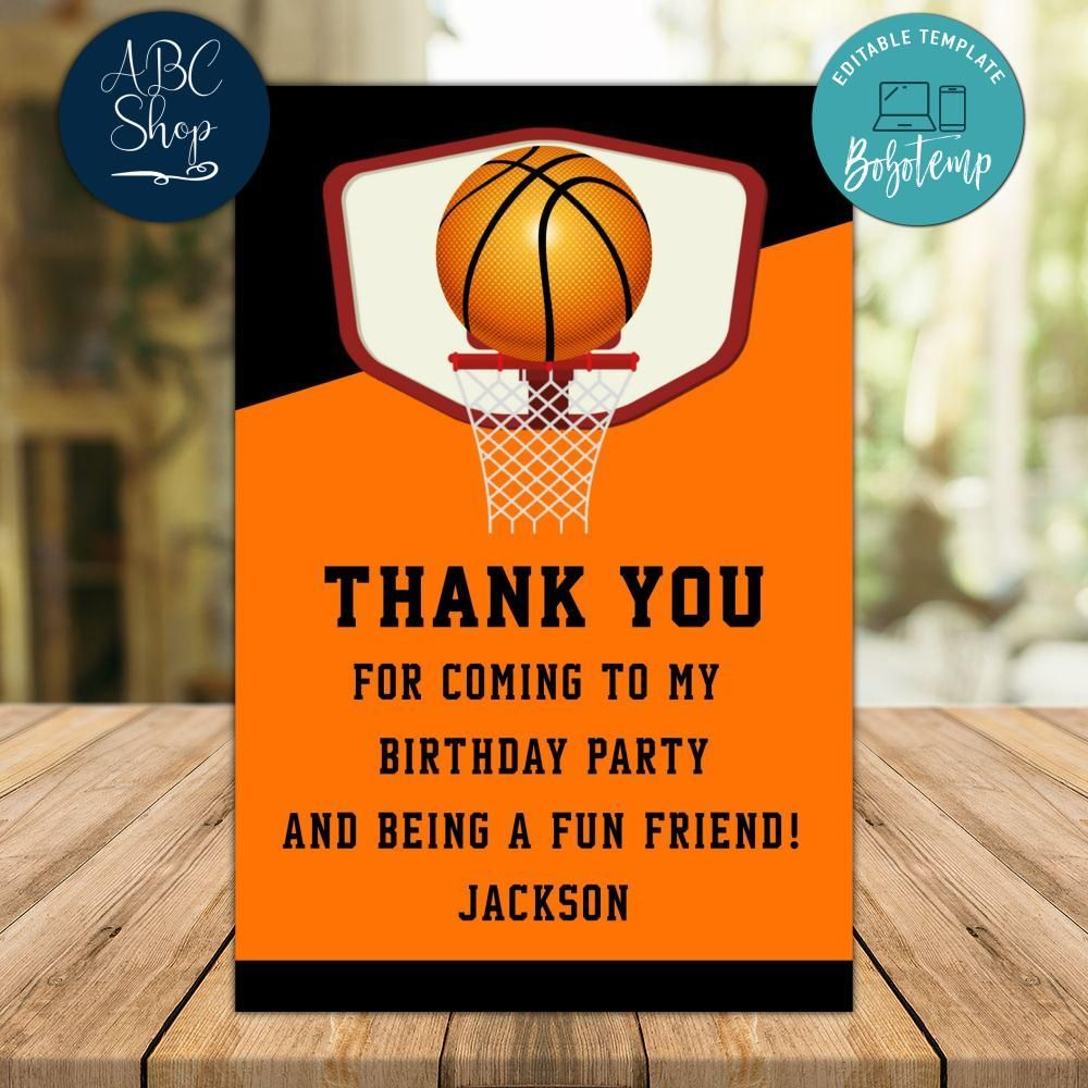 Basketball Thank You Card Customizable Template Instant Download throughout Basketball Thank You Cards Printable
